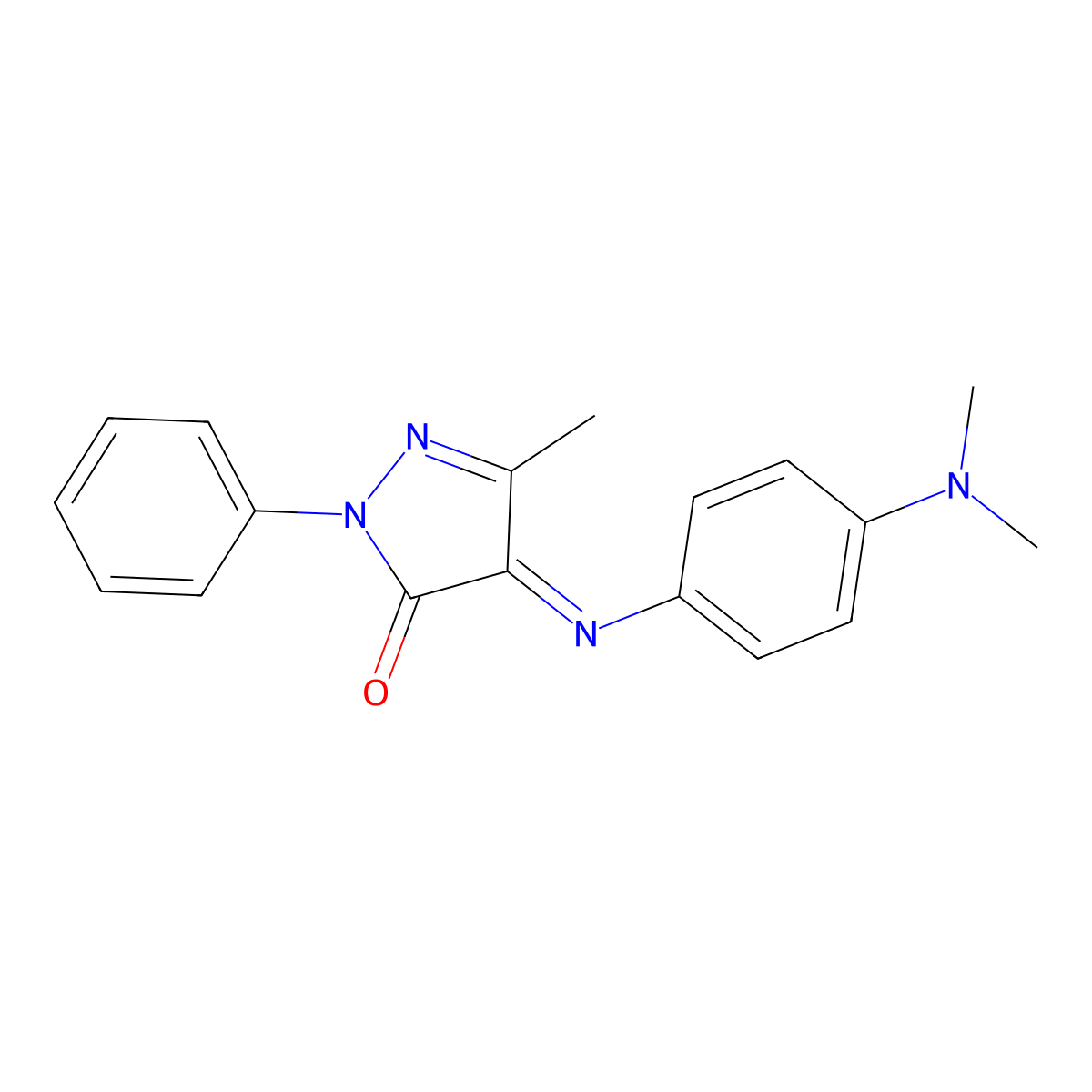 2-Pyrazolin-5-one, 4-[[p-(dimethylamino)phenyl]imino]-3-methyl-1-phenyl- molecular structure, CAS 1456-89-9