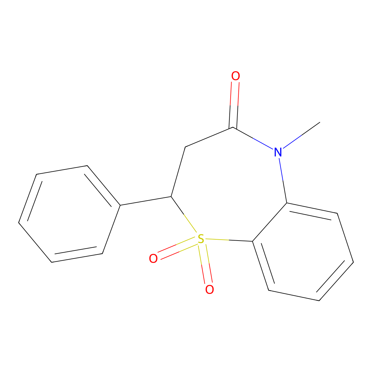 5-methyl-2-phenyl-2,3-dihydrobenzo[b][1,4]thiazepin-4(5H)-one 1,1-dioxide molecular structure, CAS 145603-20-9