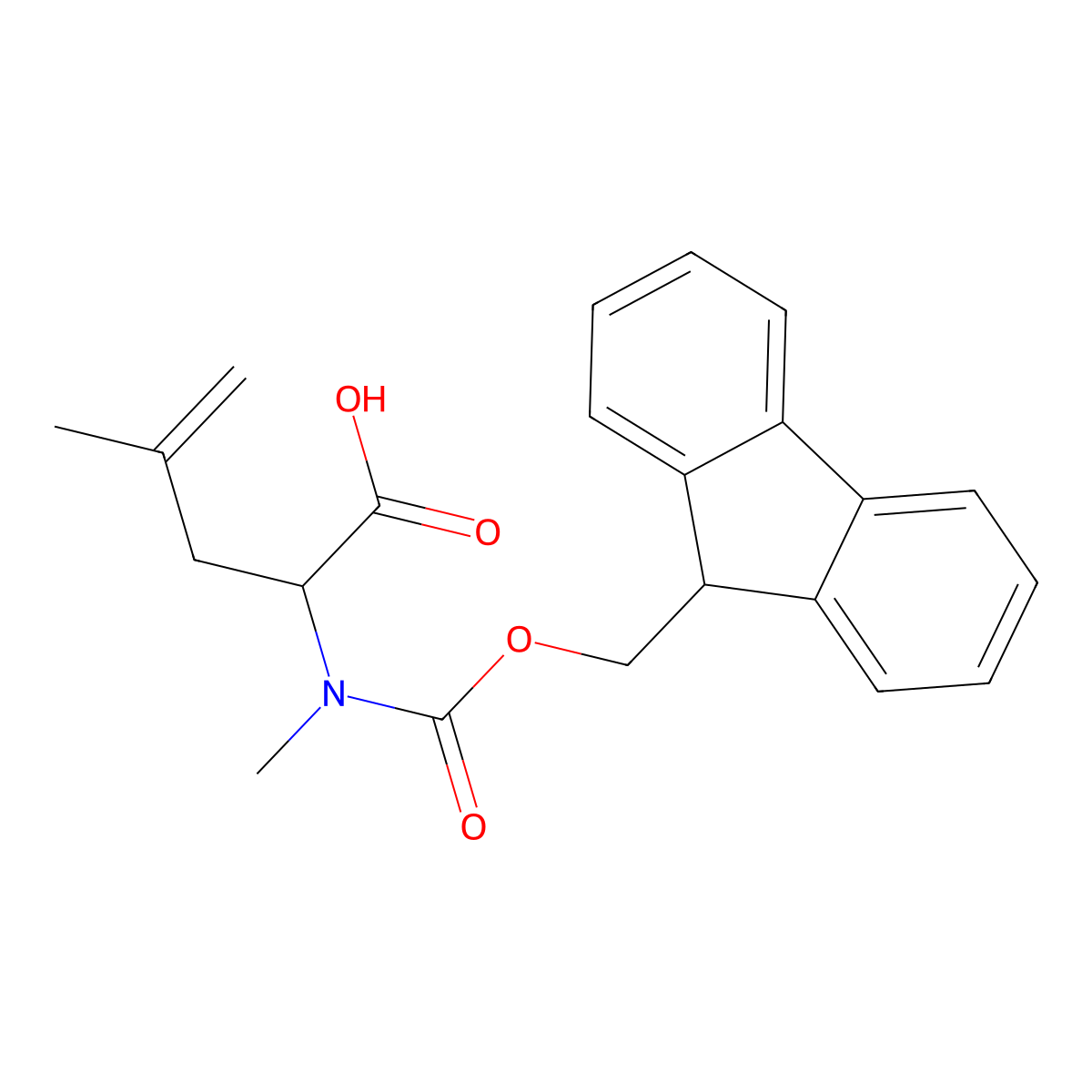 (S)-2-((((9H-Fluoren-9-yl)methoxy)carbonyl)(methyl)amino)-4-methylpent-4-enoic acid molecular structure, CAS 145615-72-1