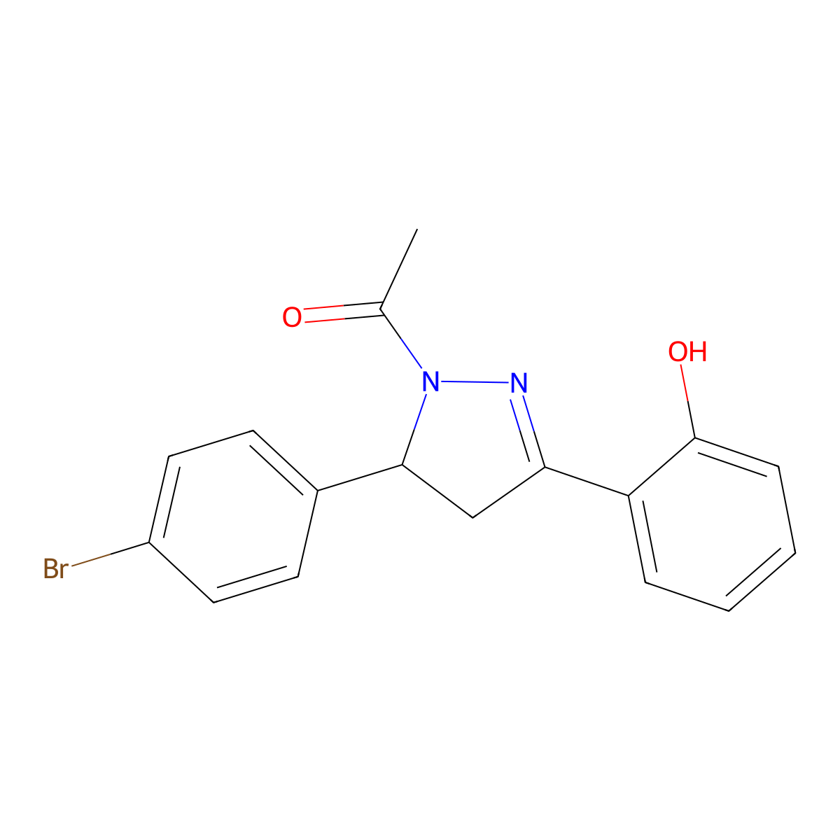 1-(5-(4-bromophenyl)-3-(2-hydroxyphenyl)-4,5-dihydro-1H-pyrazol-1-yl)ethanone molecular structure, CAS 145626-12-6