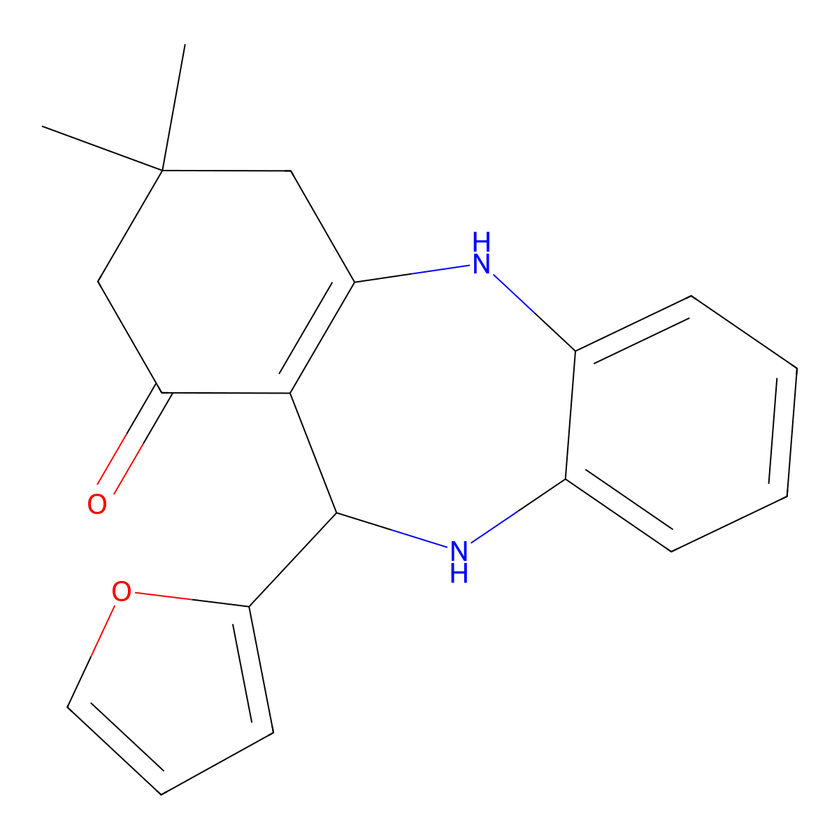 11-(2-furyl)-3,3-dimethyl-2,3,4,5,10,11-hexahydro-1H-dibenzo[b,e][1,4]diazepin-1-one molecular structure, CAS 145628-72-4