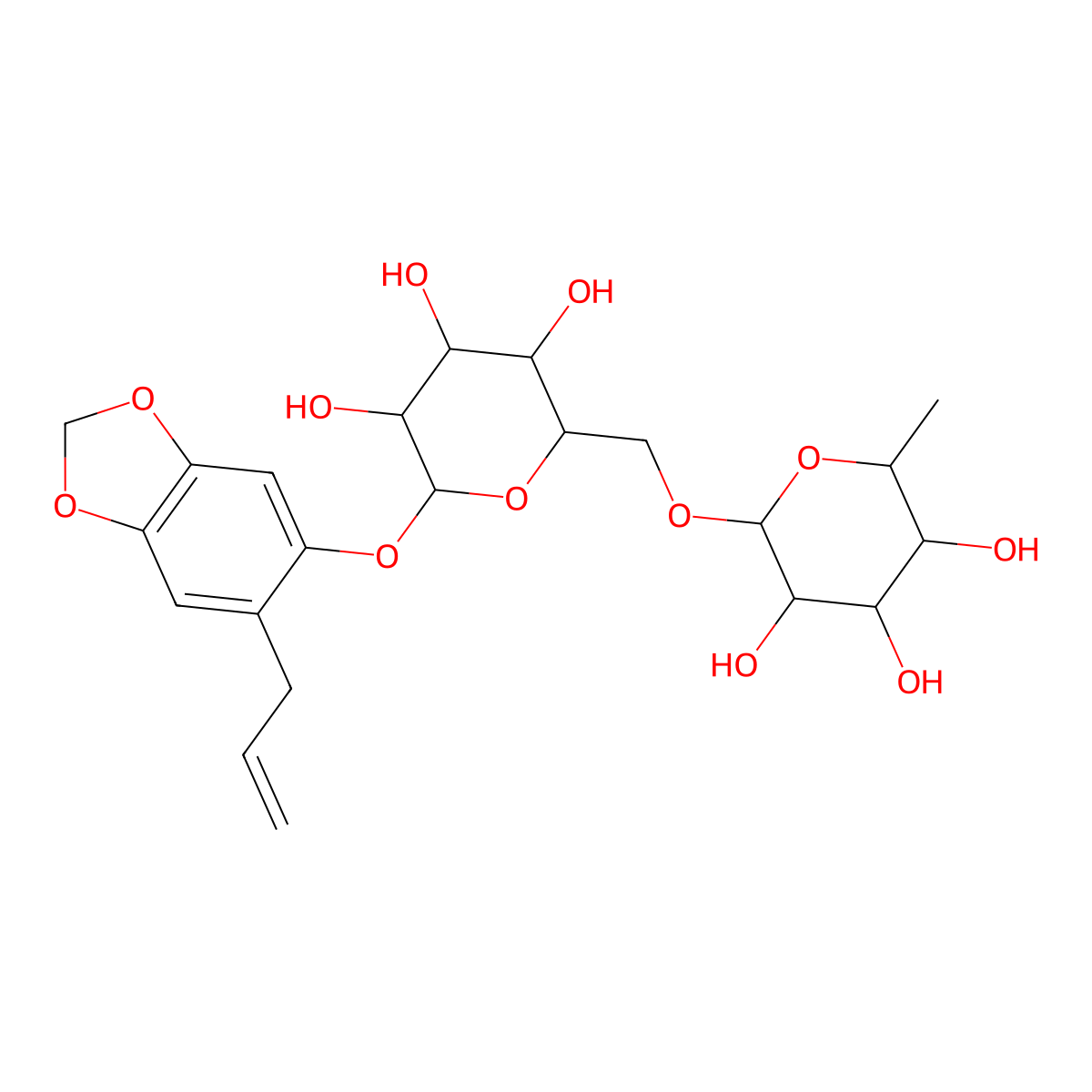 (2S,3R,4R,5R,6R)-2-methyl-6-[[(2R,3S,4S,5R,6S)-3,4,5-trihydroxy-6-[(6-prop-2-enyl-1,3-benzodioxol-5-yl)oxy]oxan-2-yl]methoxy]oxane-3,4,5-triol molecular structure, CAS 145630-98-4