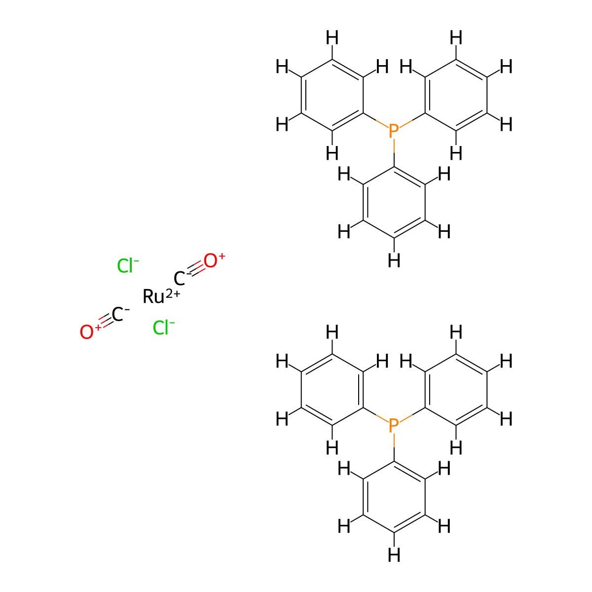 Carbon monoxide;ruthenium(2+);bis(triphenylphosphane);dichloride molecular structure, CAS 14564-35-3