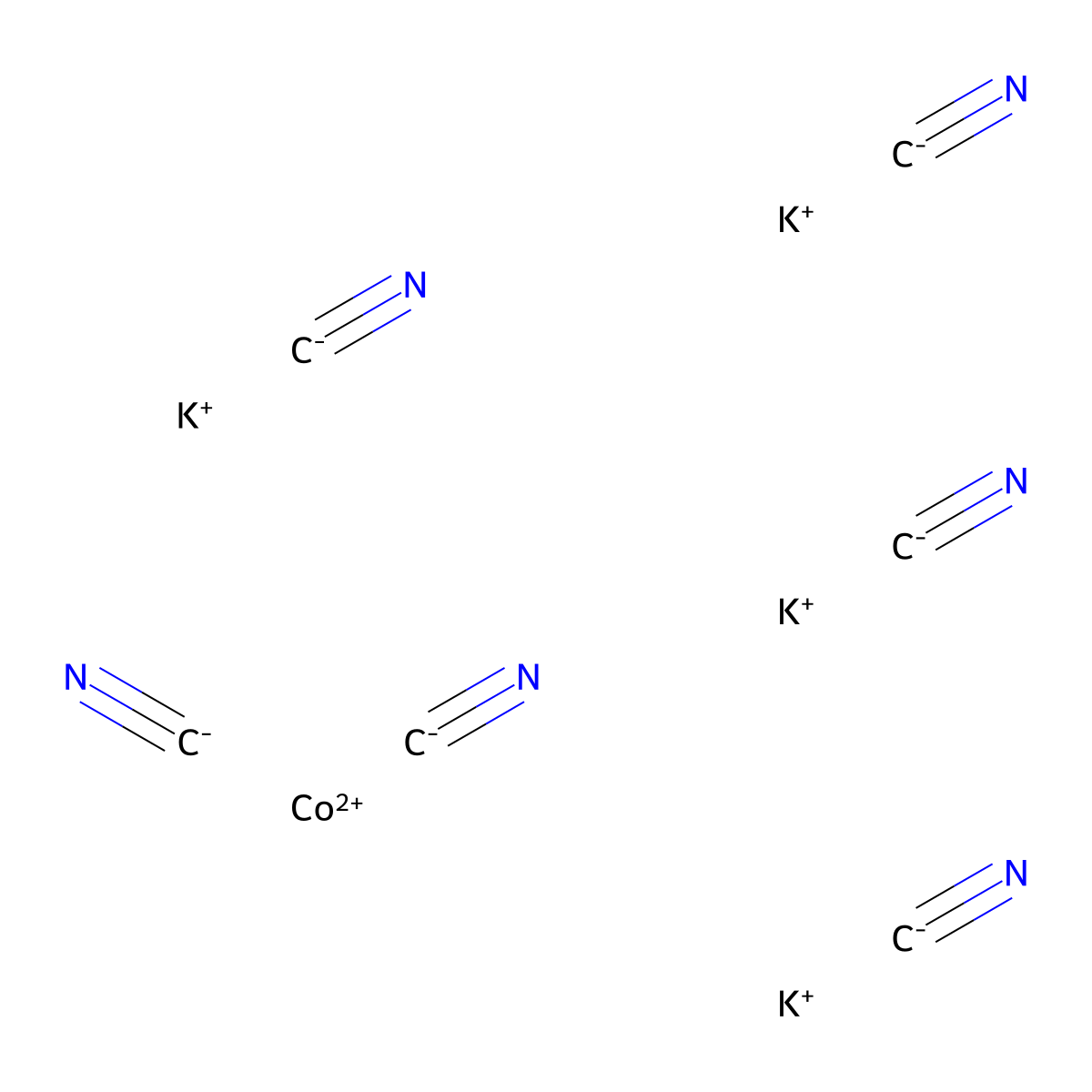 Cobaltate(4-), hexakis(cyano-kappaC)-, potassium (1:4), (OC-6-11)- molecular structure, CAS 14564-70-6