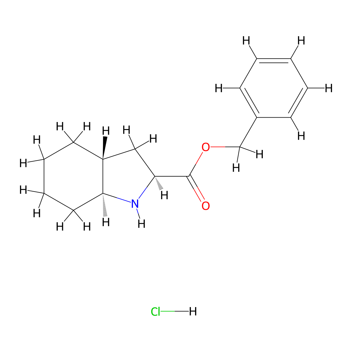 1H-Indole-2-carboxylic acid, octahydro-, phenylmethyl ester, hydrochloride (1:1), (2S,3aR,7aS)- molecular structure, CAS 145641-35-6