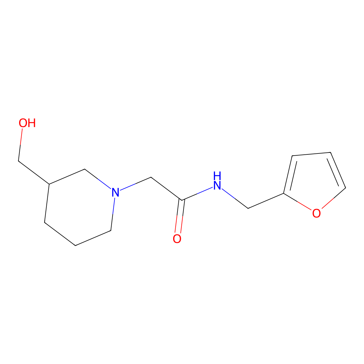 N-(furan-2-ylmethyl)-2-[3-(hydroxymethyl)piperidin-1-yl]acetamide molecular structure, CAS 1456443-04-1