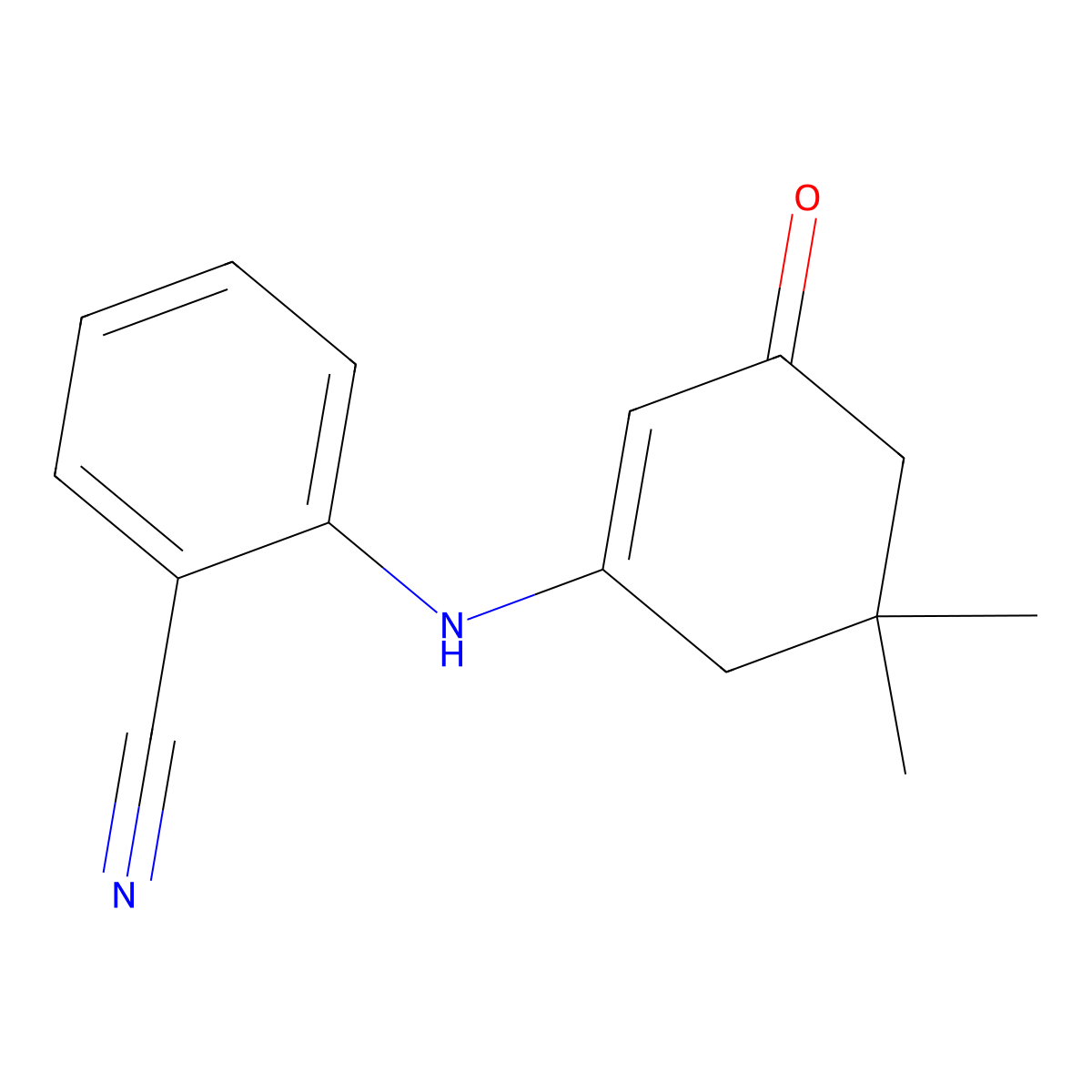 Benzonitrile, 2-((5,5-dimethyl-3-oxo-1-cyclohexen-1-yl)amino)- molecular structure, CAS 145657-28-9