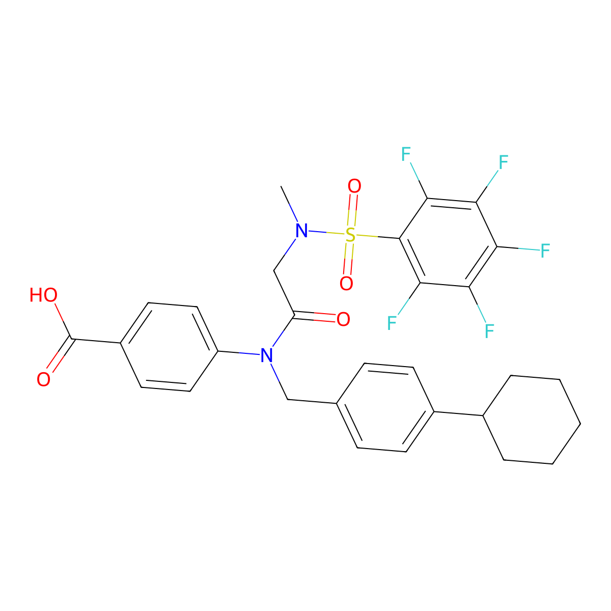 Benzoic acid, 4-[[(4-cyclohexylphenyl)methyl][2-[methyl[(2,3,4,5,6-pentafluorophenyl)sulfonyl]amino]acetyl]amino]- molecular structure, CAS 1456632-40-8