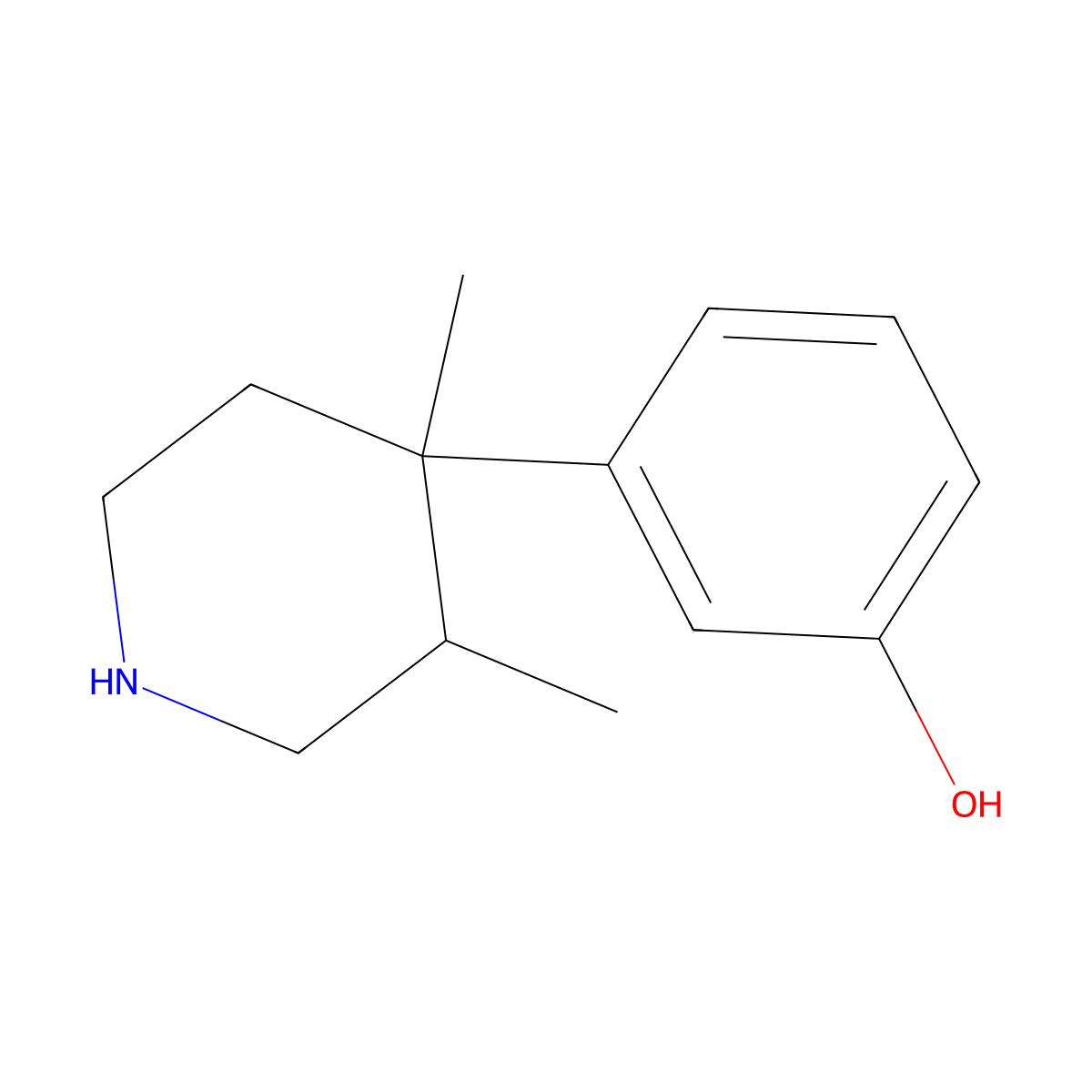 3,4-Dimethyl-4-(3-hydroxyphenyl)piperidine molecular structure, CAS 145678-87-1