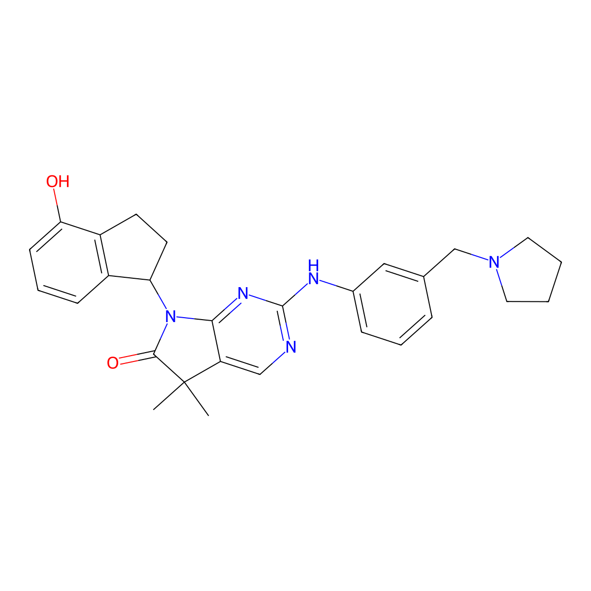 7-[(1S)-4-hydroxy-2,3-dihydro-1H-inden-1-yl]-5,5-dimethyl-2-({3-[(pyrrolidin-1-yl)methyl]phenyl}amino)-5,7-dihydro-6H-pyrrolo[2,3-d]pyrimidin-6-one molecular structure, CAS 1456858-57-3