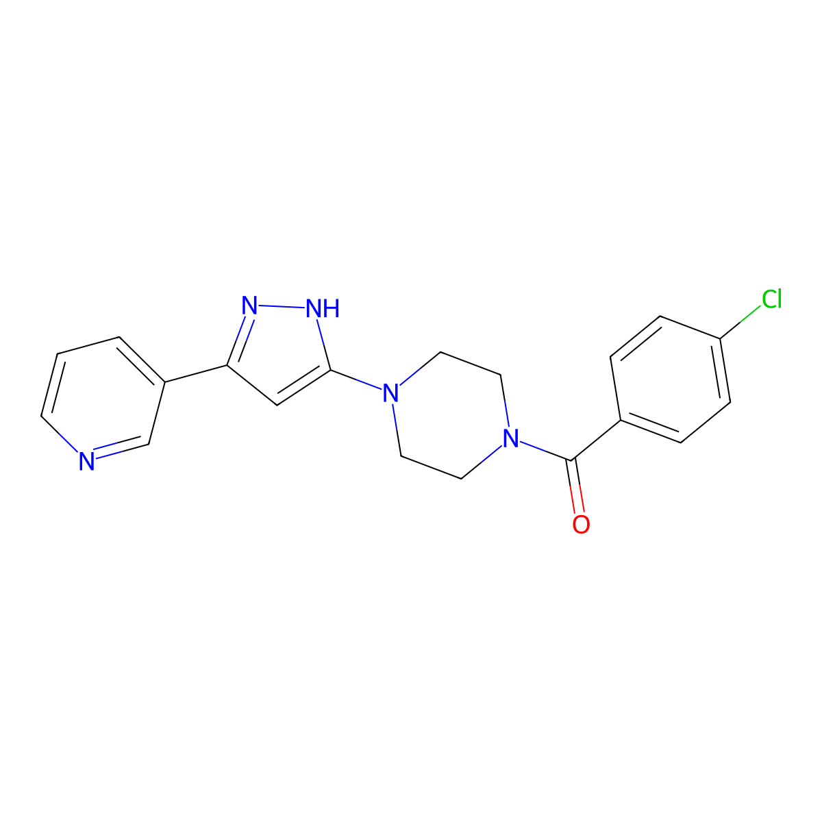(4-chlorophenyl){4-[3-(3-pyridyl)-1H-pyrazol-5-yl]piperazino}methanone molecular structure, CAS 1456904-38-3