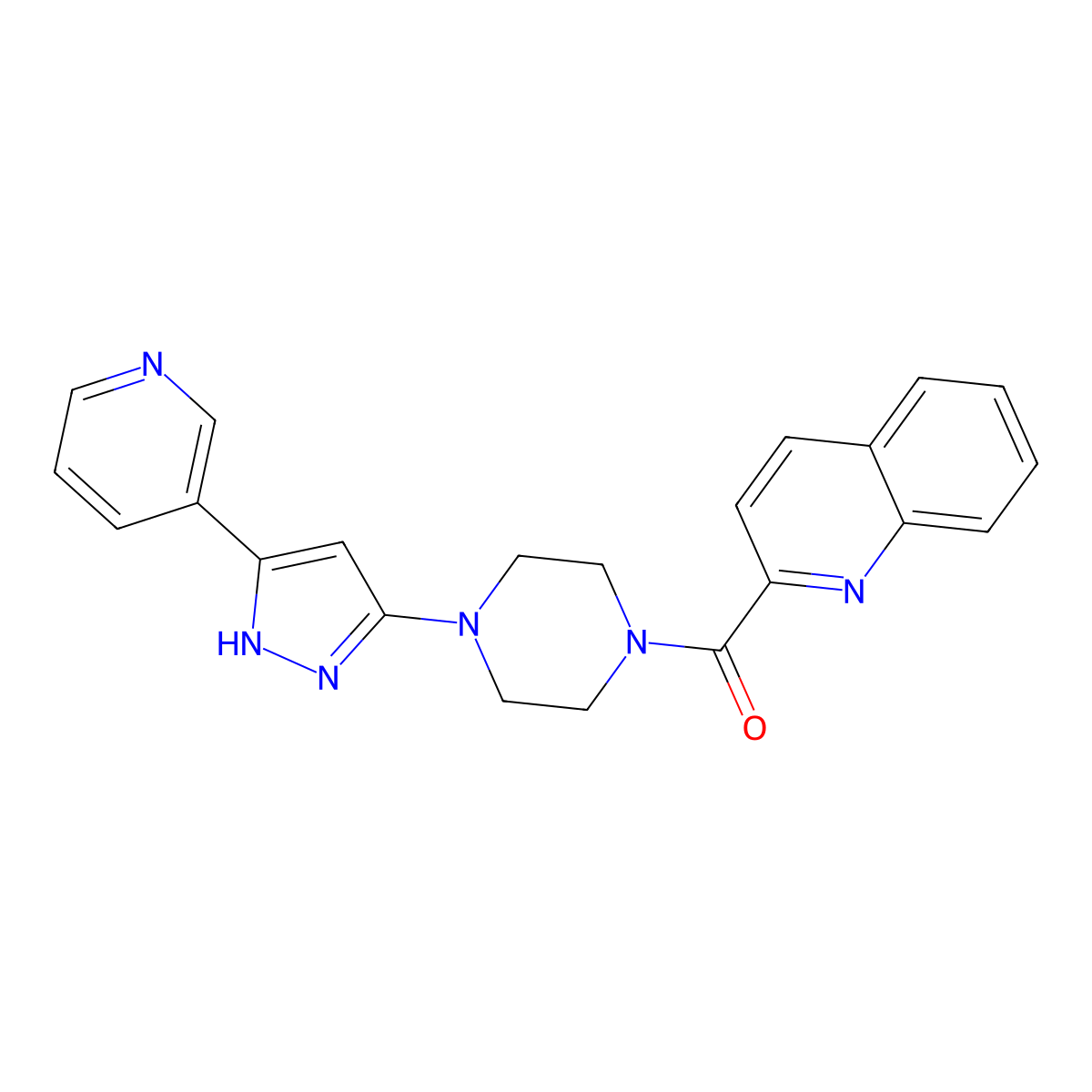 {4-[3-(3-pyridyl)-1H-pyrazol-5-yl]piperazino}(2-quinolyl)methanone molecular structure, CAS 1456905-11-5