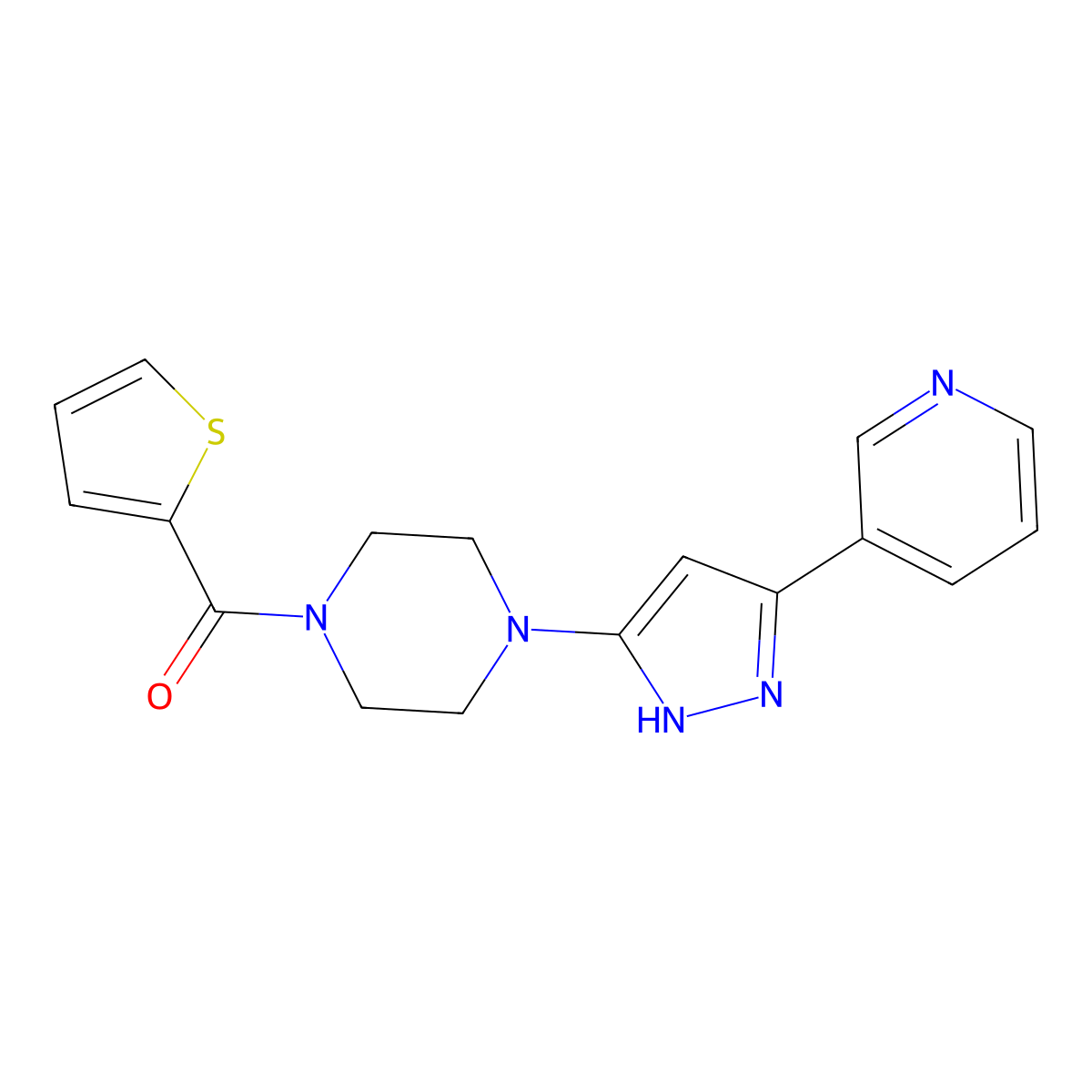 (4-(3-(pyridin-3-yl)-1H-pyrazol-5-yl)piperazin-1-yl)(thiophen-2-yl)methanone molecular structure, CAS 1456907-84-8