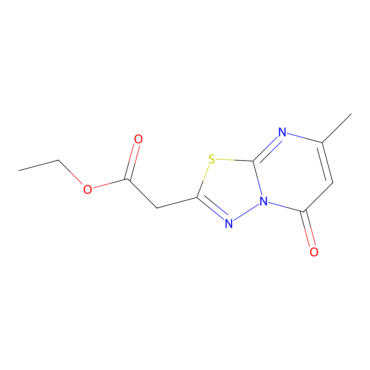 Ethyl (7-methyl-5-oxo-5H-[1,3,4]thiadiazolo[3,2-a]pyrimidin-2-yl)acetate molecular structure, CAS 145694-86-6