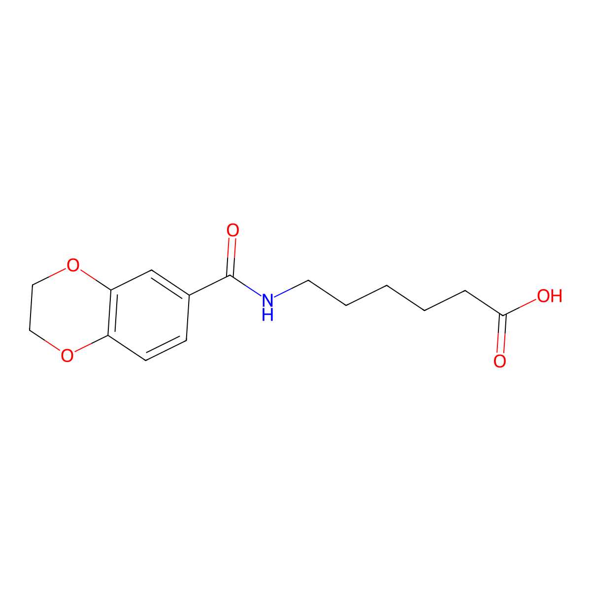 6-[(2,3-Dihydro-benzo[1,4]dioxine-6-carbonyl)-amino]-hexanoic acid molecular structure, CAS 145696-60-2