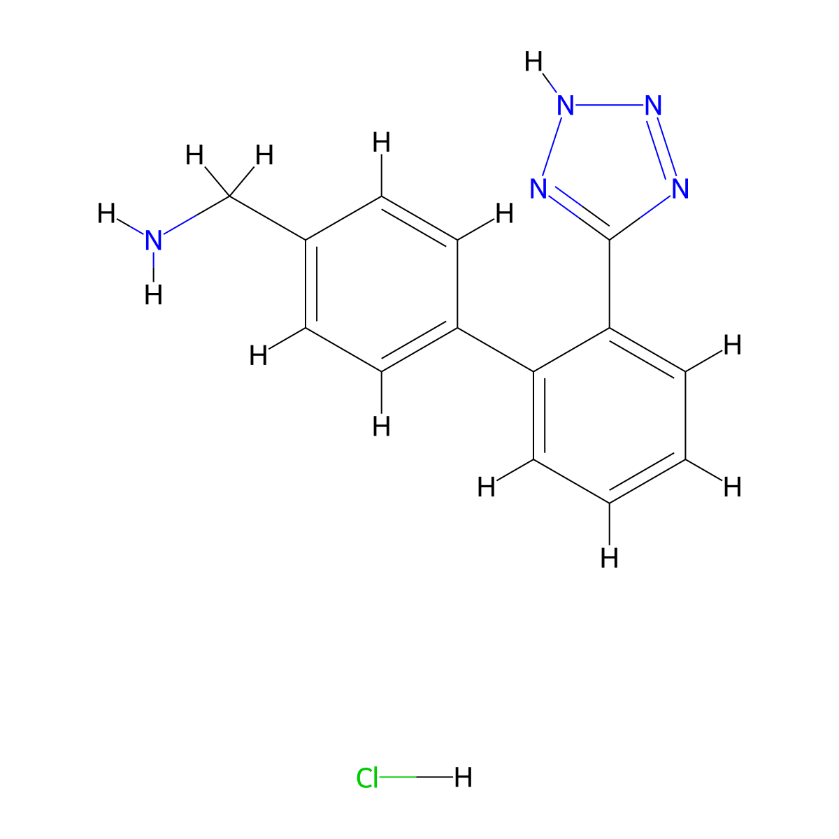 (4-(2-(1H-1,2,3,4-tetrazol-5-yl)phenyl)phenyl)methanamine hydrochloride molecular structure, CAS 145733-69-3