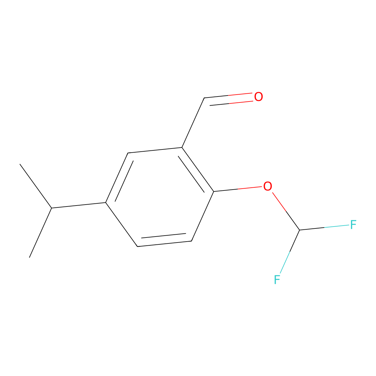Benzaldehyde, 2-(difluoromethoxy)-5-(1-methylethyl)- molecular structure, CAS 145742-64-9