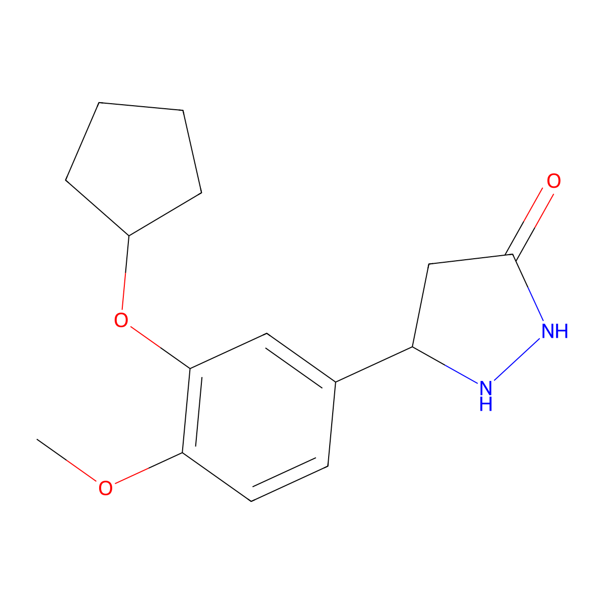 5-[3-(Cyclopentyloxy)-4-methoxyphenyl]pyrazolidin-3-one molecular structure, CAS 145743-47-1