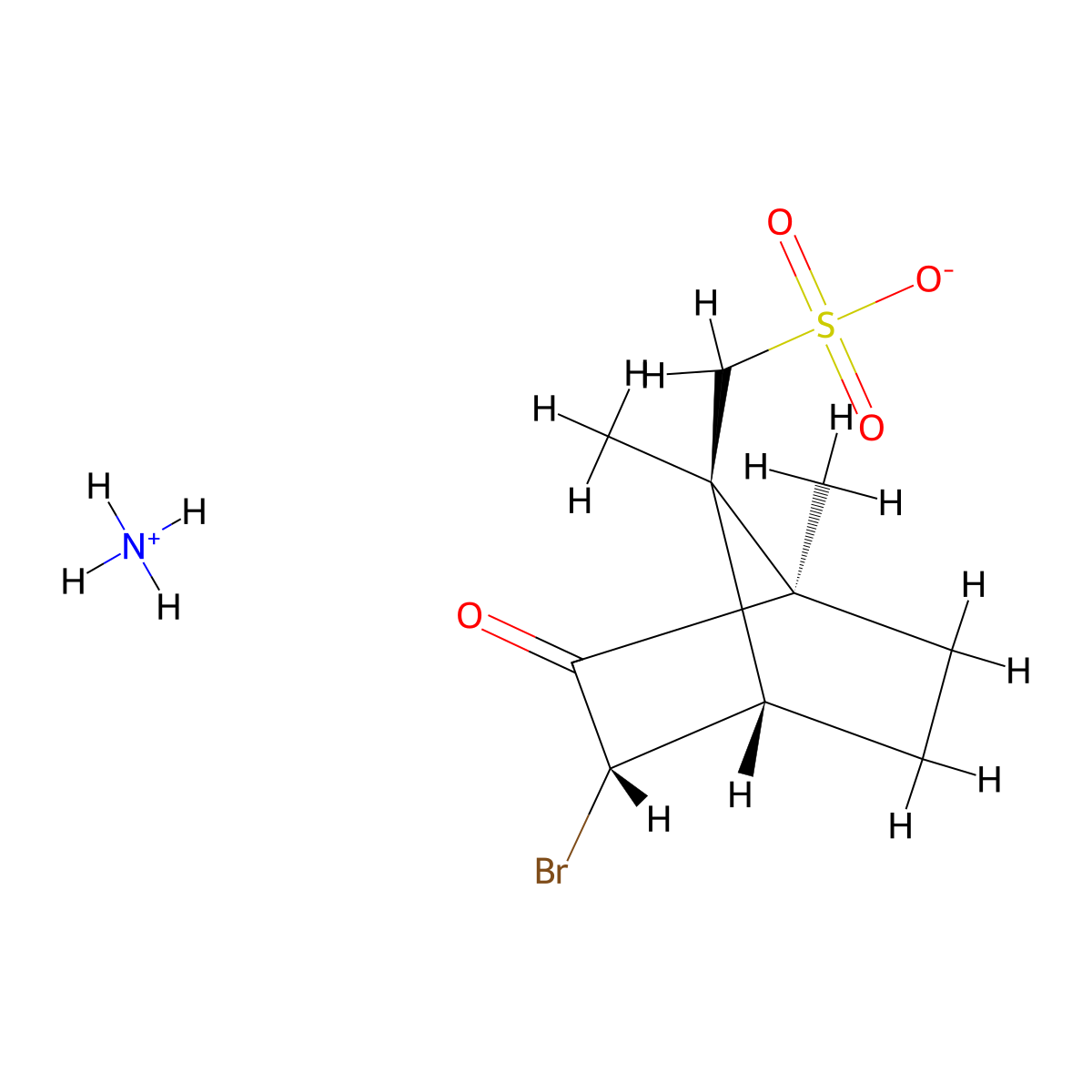Ammonium ((1R,3S,4S,7R)-3-bromo-1,7-dimethyl-2-oxobicyclo[2.2.1]heptan-7-yl)methanesulfonate molecular structure, CAS 14575-84-9