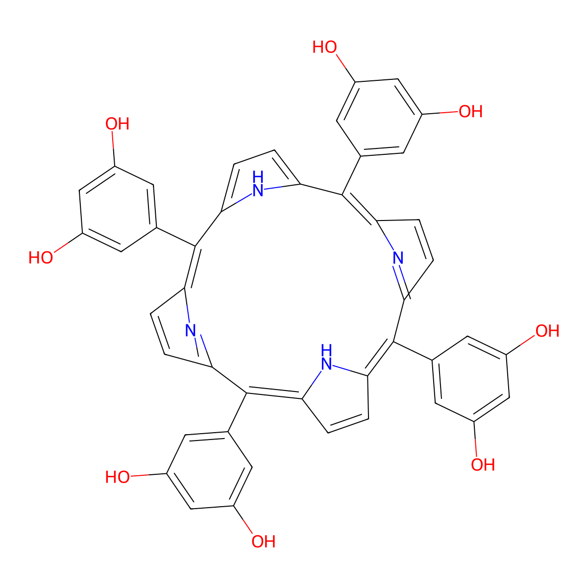 5,10,15,20-Tetrakis(3,5-dihydroxyphenyl)porphyrin molecular structure, CAS 145764-54-1