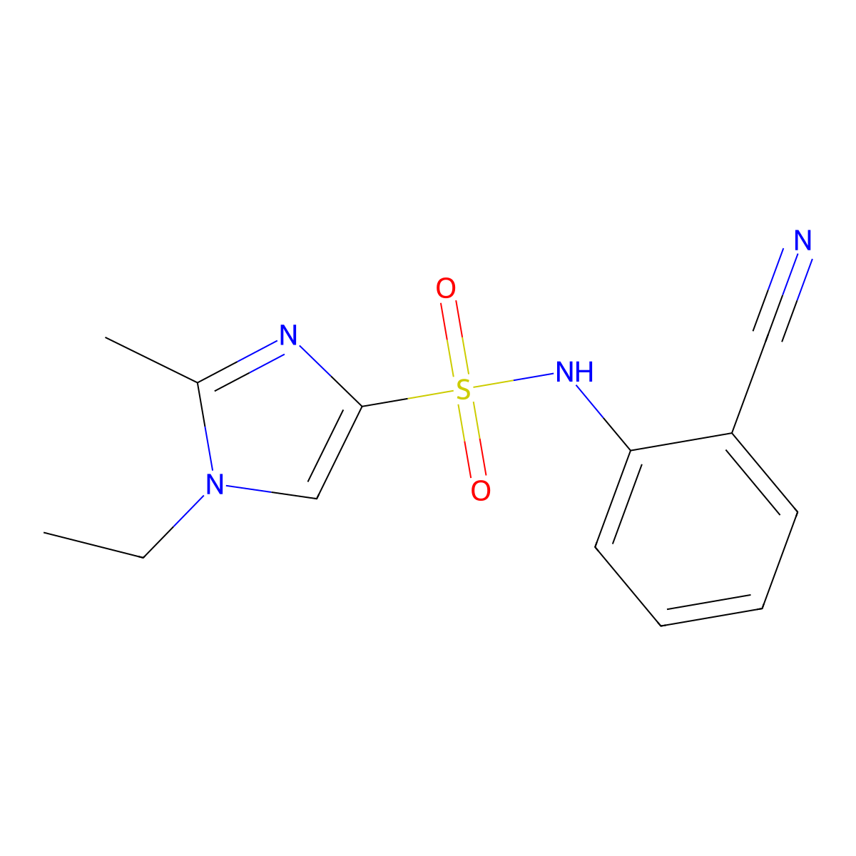 N-(2-cyanophenyl)-1-ethyl-2-methyl-1H-imidazole-4-sulfonamide molecular structure, CAS 1457738-84-9