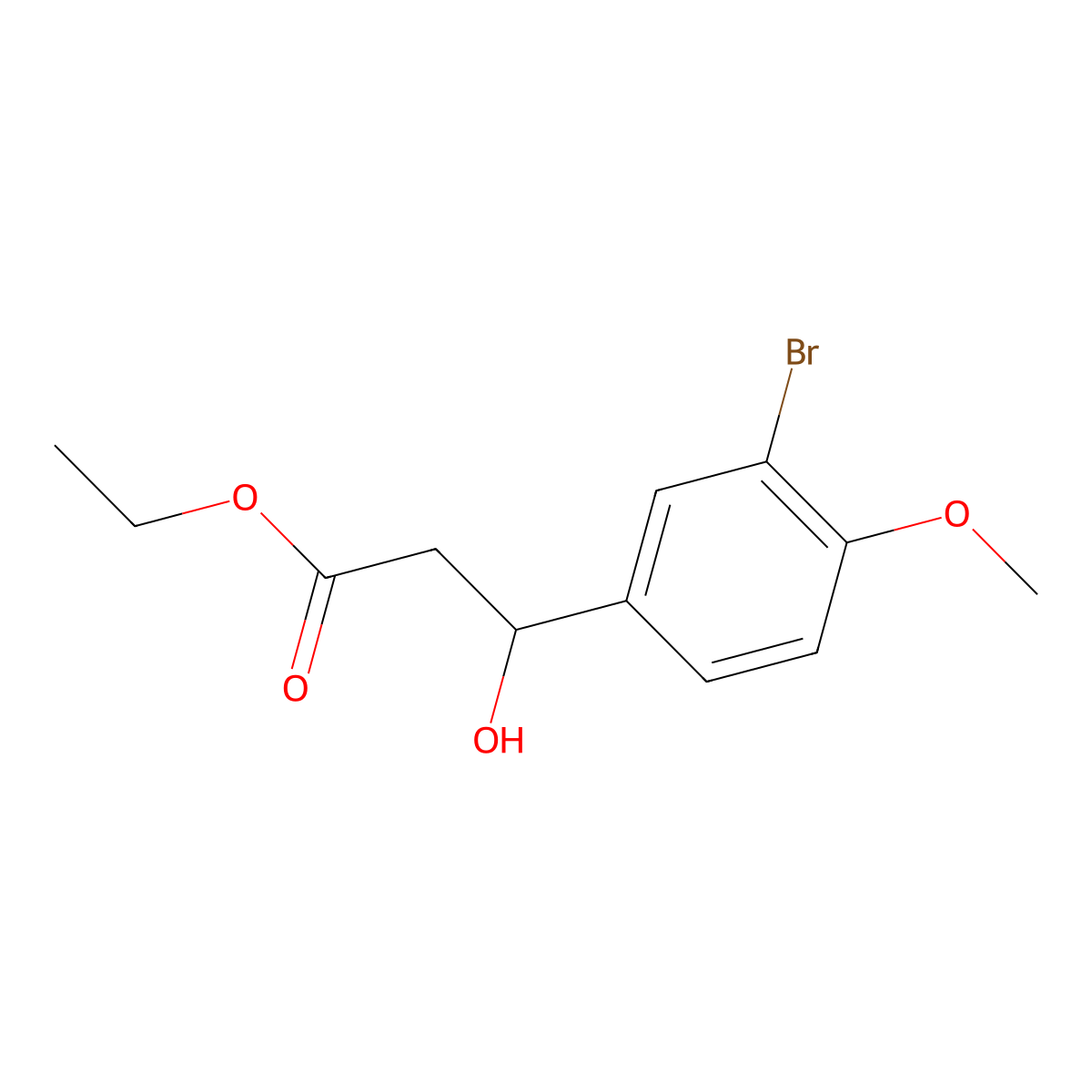 Ethyl 3-(3-bromo-4-methoxyphenyl)-3-hydroxypropanoate molecular structure, CAS 1457750-52-5