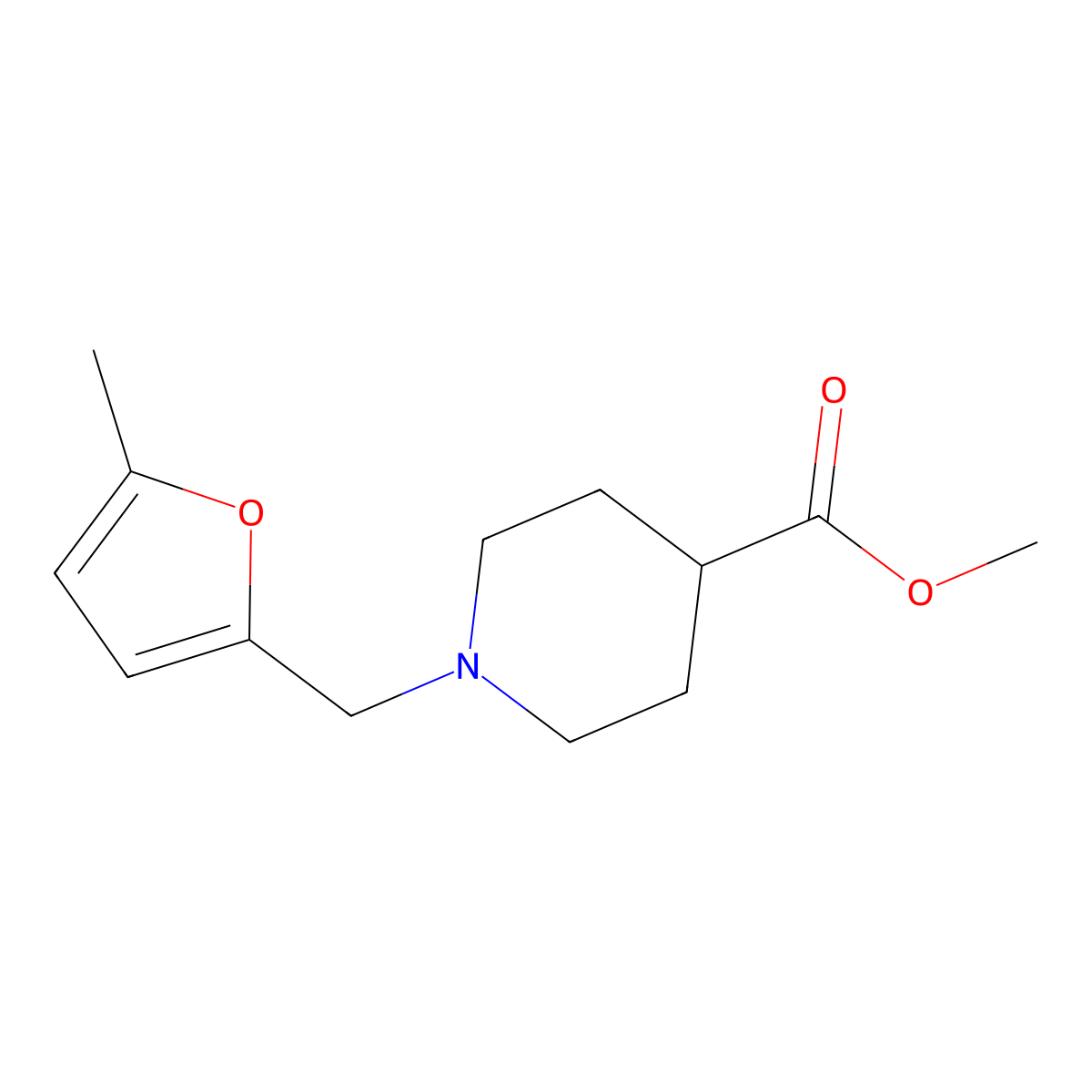 Methyl 1-[(5-methylfuran-2-yl)methyl]piperidine-4-carboxylate molecular structure, CAS 1457961-82-8