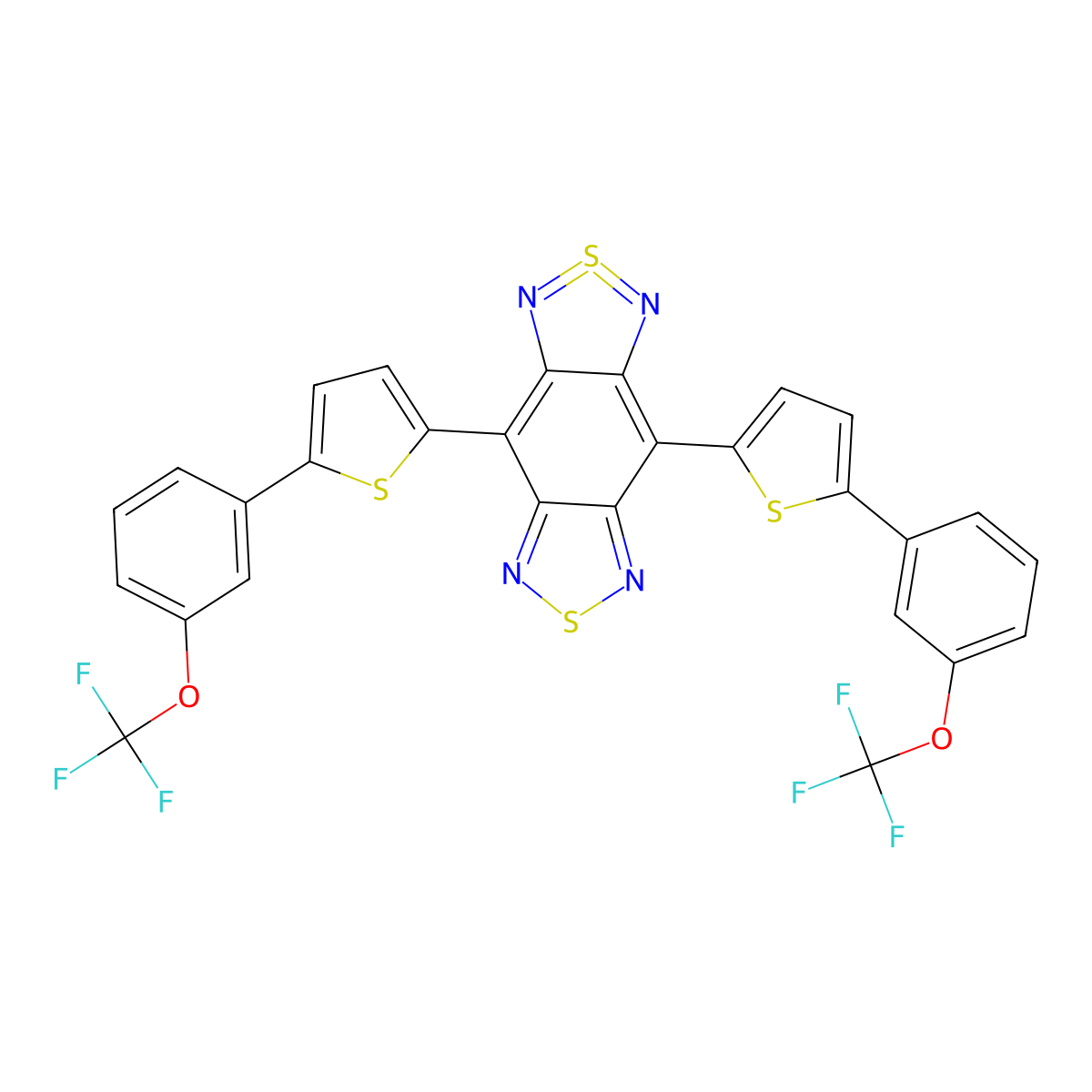 4,8-Bis[5-[3-(trifluoromethoxy)phenyl]-2-thienyl]-6,6-didehydro-2H-2-thia-6-thia(IV)-1,3,5,7-tetraaza-s-indacene molecular structure, CAS 1458041-70-7