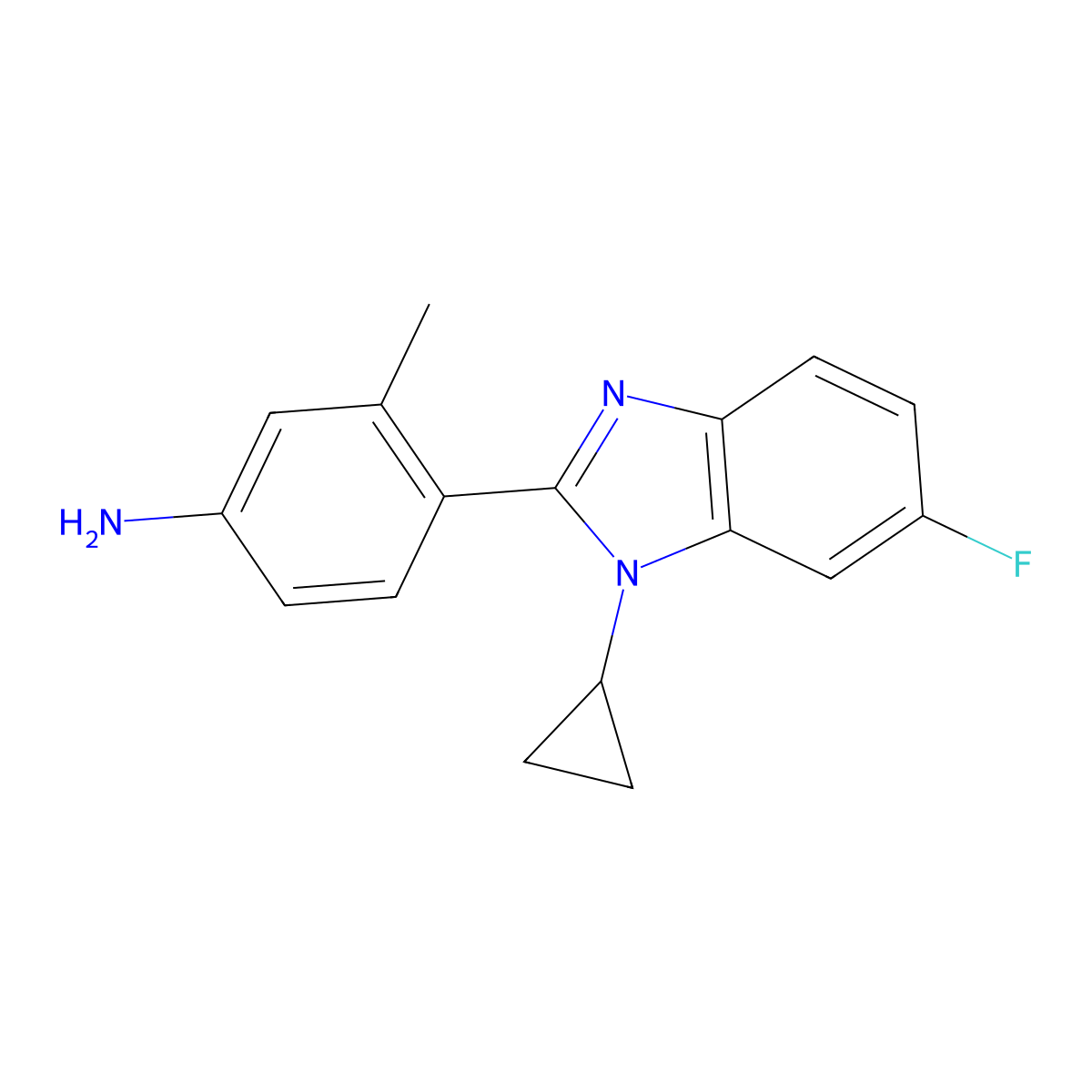 4-(1-Cyclopropyl-6-fluoro-1H-1,3-benzodiazol-2-yl)-3-methylaniline molecular structure, CAS 1458124-30-5