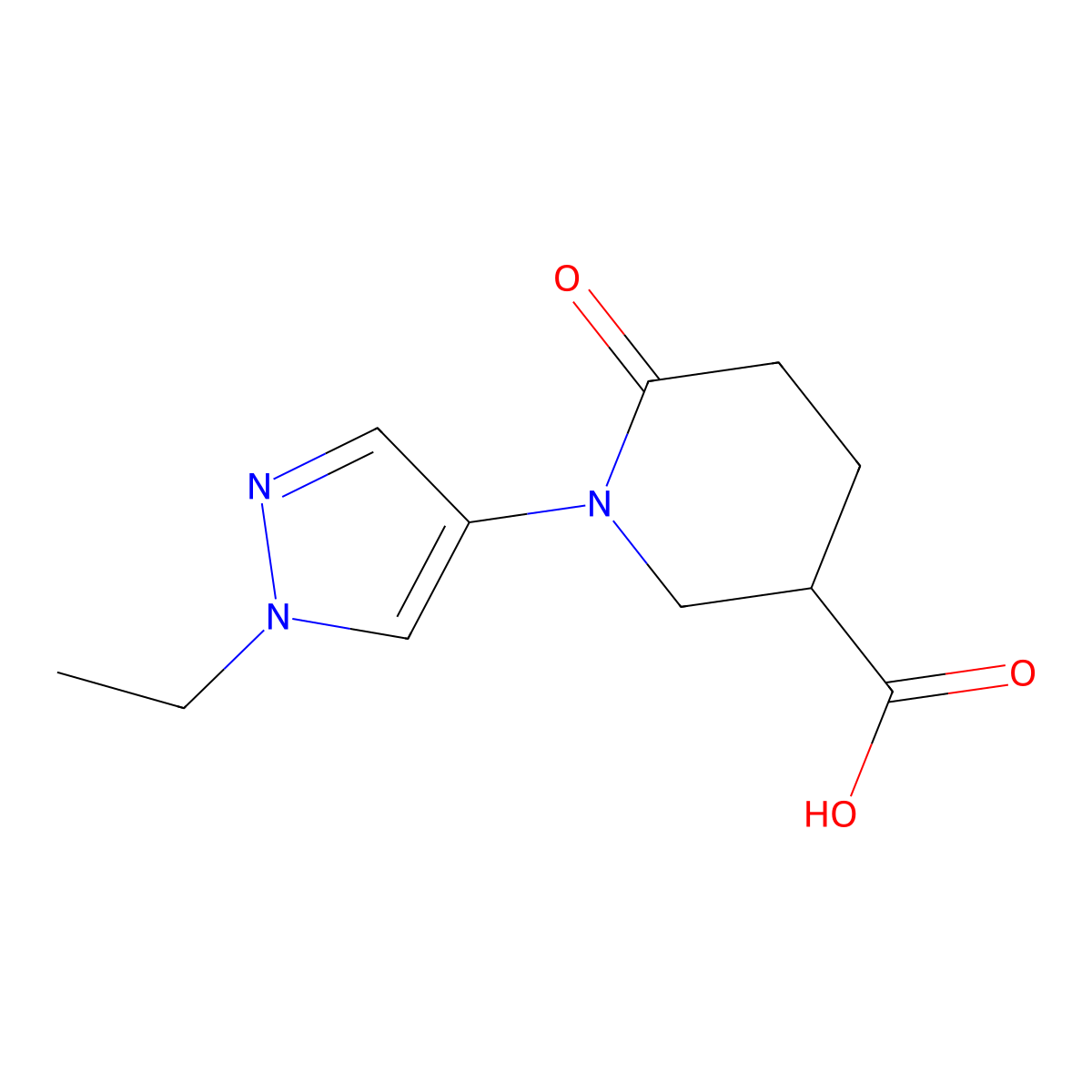 1-(1-Ethyl-1h-pyrazol-4-yl)-6-oxopiperidine-3-carboxylic acid molecular structure, CAS 1458375-54-6