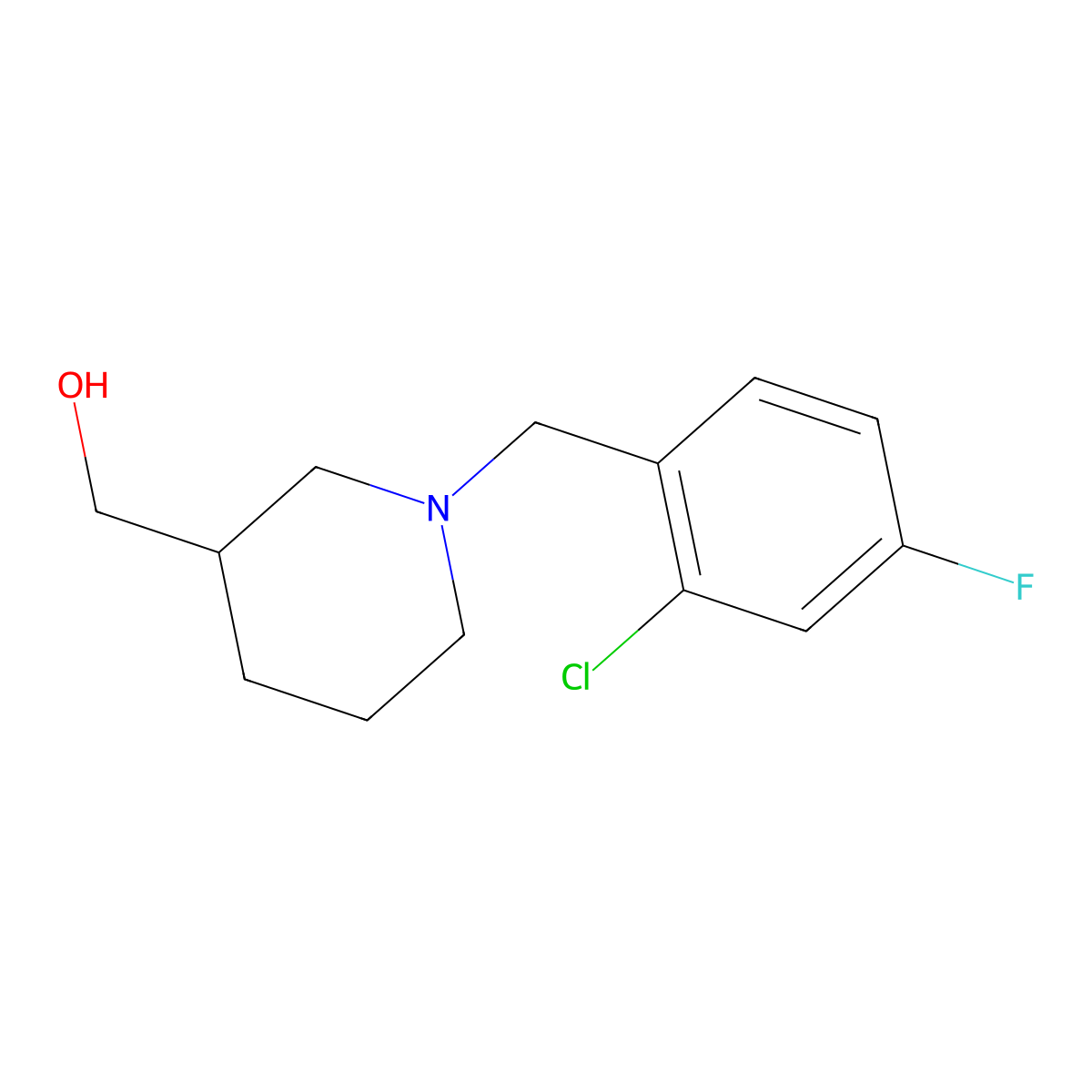(1-(2-Chloro-4-fluorobenzyl)piperidin-3-yl)methanol molecular structure, CAS 1458457-42-5