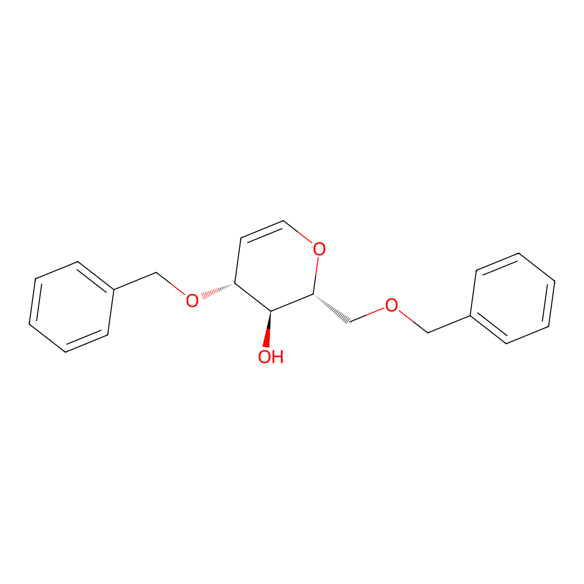 (2R,3S,4R)-4-phenylmethoxy-2-(phenylmethoxymethyl)-3,4-dihydro-2H-pyran-3-ol molecular structure, CAS 145852-76-2