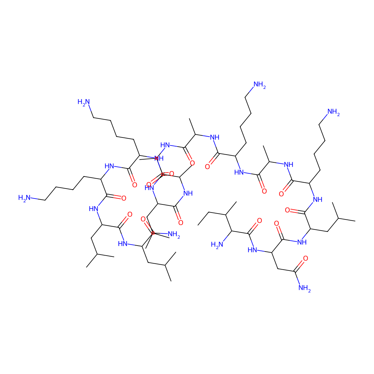 L-Leucinamide, L-isoleucyl-L-asparaginyl-L-leucyl-L-lysyl-L-alanyl-L-lysyl-L-alanyl-L-alanyl-L-leucyl-L-alanyl-L-lysyl-L-lysyl-L-leucyl- molecular structure, CAS 145854-61-1