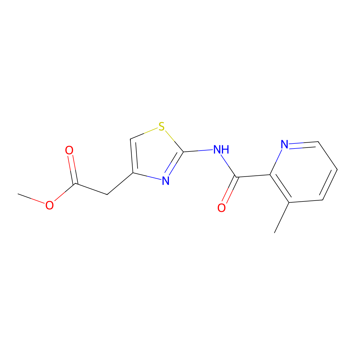 Methyl {2-[(3-methylpyridine-2-carbonyl)amino]-1,3-thiazol-4-yl}acetate molecular structure, CAS 1458569-17-9