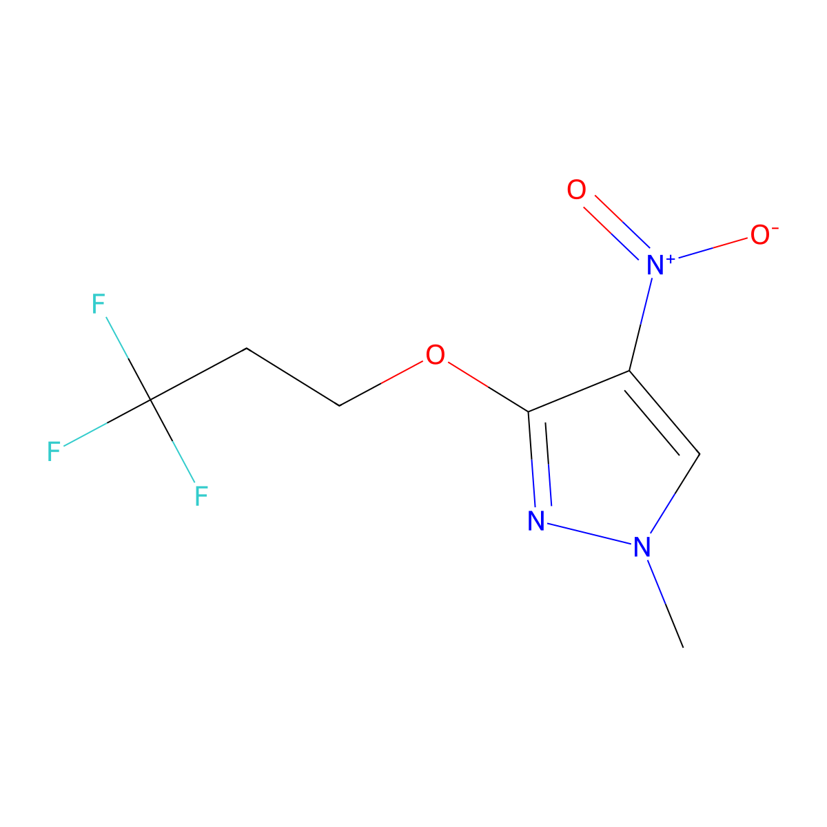 1-methyl-4-nitro-3-(3,3,3-trifluoropropoxy)-1H-pyrazole molecular structure, CAS 1458593-57-1