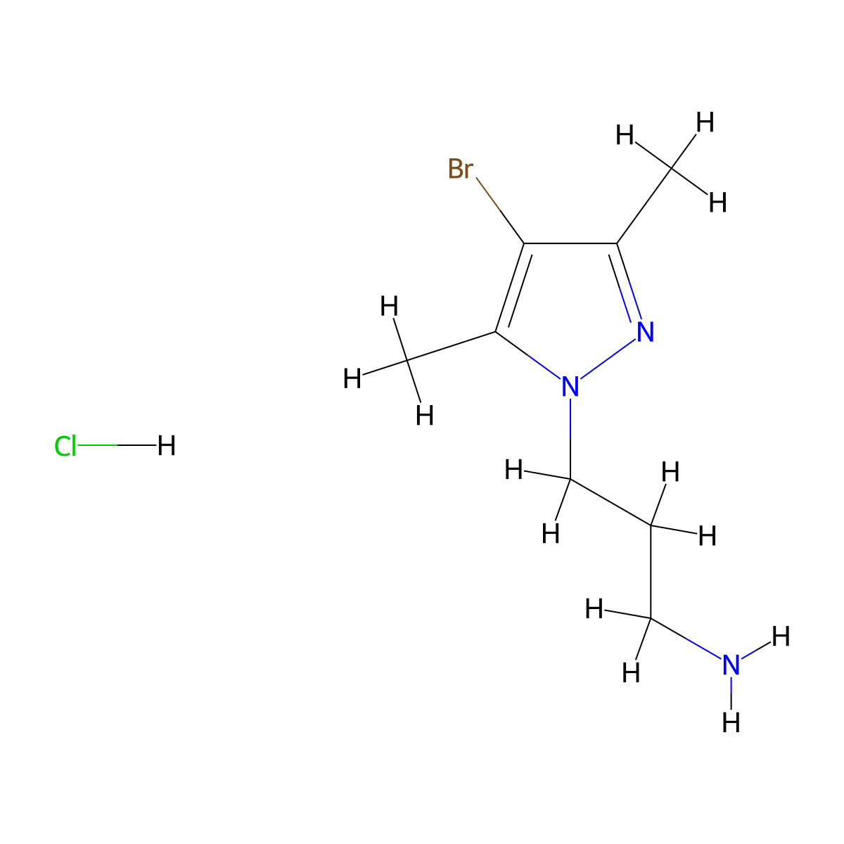 3-(4-Bromo-3,5-dimethyl-1H-pyrazol-1-yl)propan-1-amine hydrochloride molecular structure, CAS 1458615-90-1