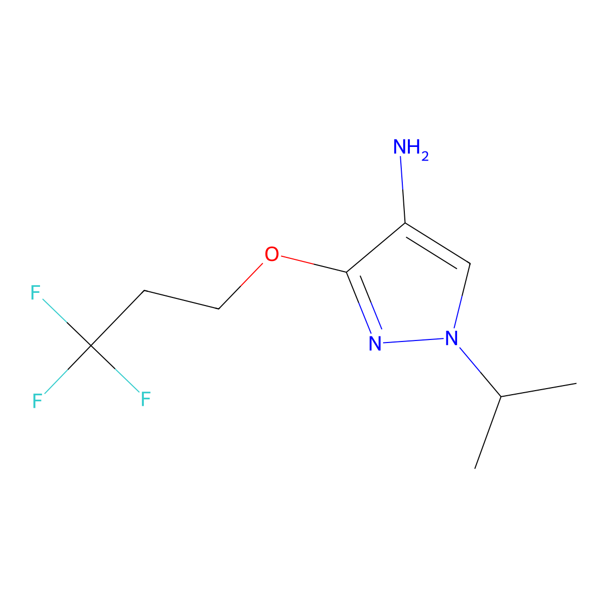 1-(propan-2-yl)-3-(3,3,3-trifluoropropoxy)-1H-pyrazol-4-amine molecular structure, CAS 1458775-69-3