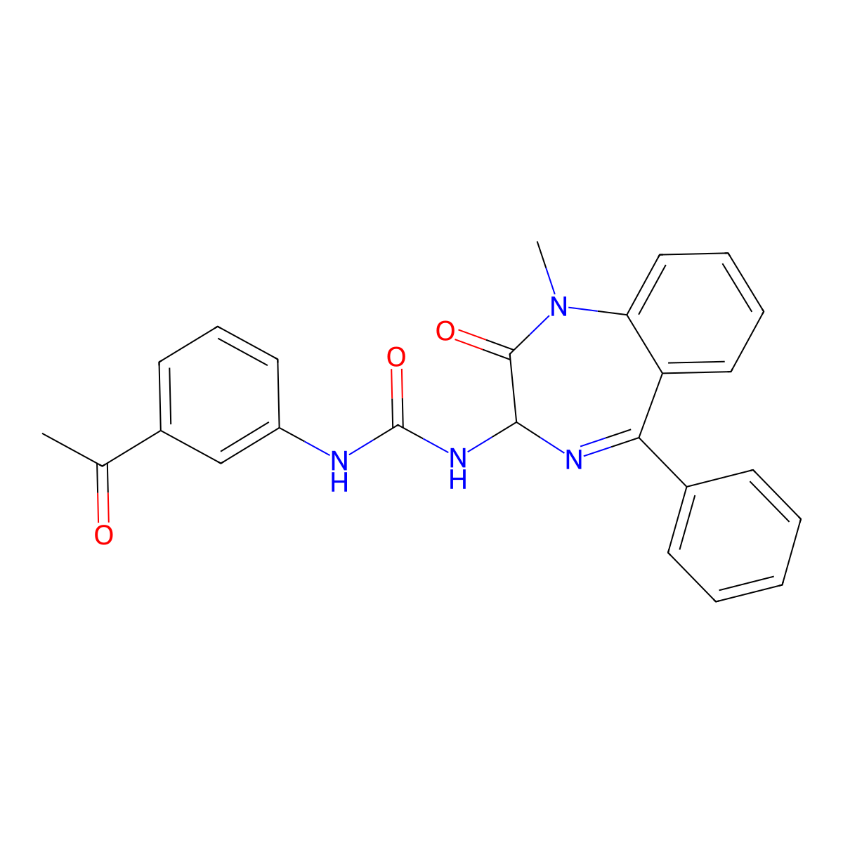 1-(3-Acetyl-phenyl)-3-(1-methyl-2-oxo-5-phenyl-2,3-dihydro-1H-benzo[e][1,4]diazepin-3-yl)-urea molecular structure, CAS 145878-01-9