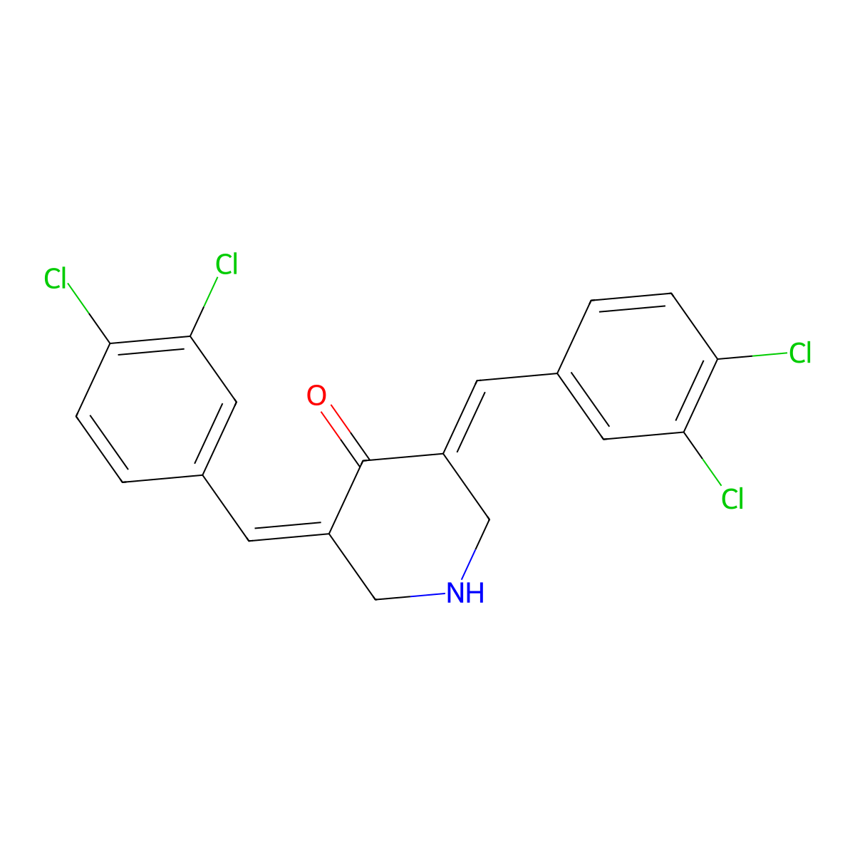 3,5-Bis(3,4-dichlorobenzylidene)piperidin-4-one molecular structure, CAS 145888-79-5