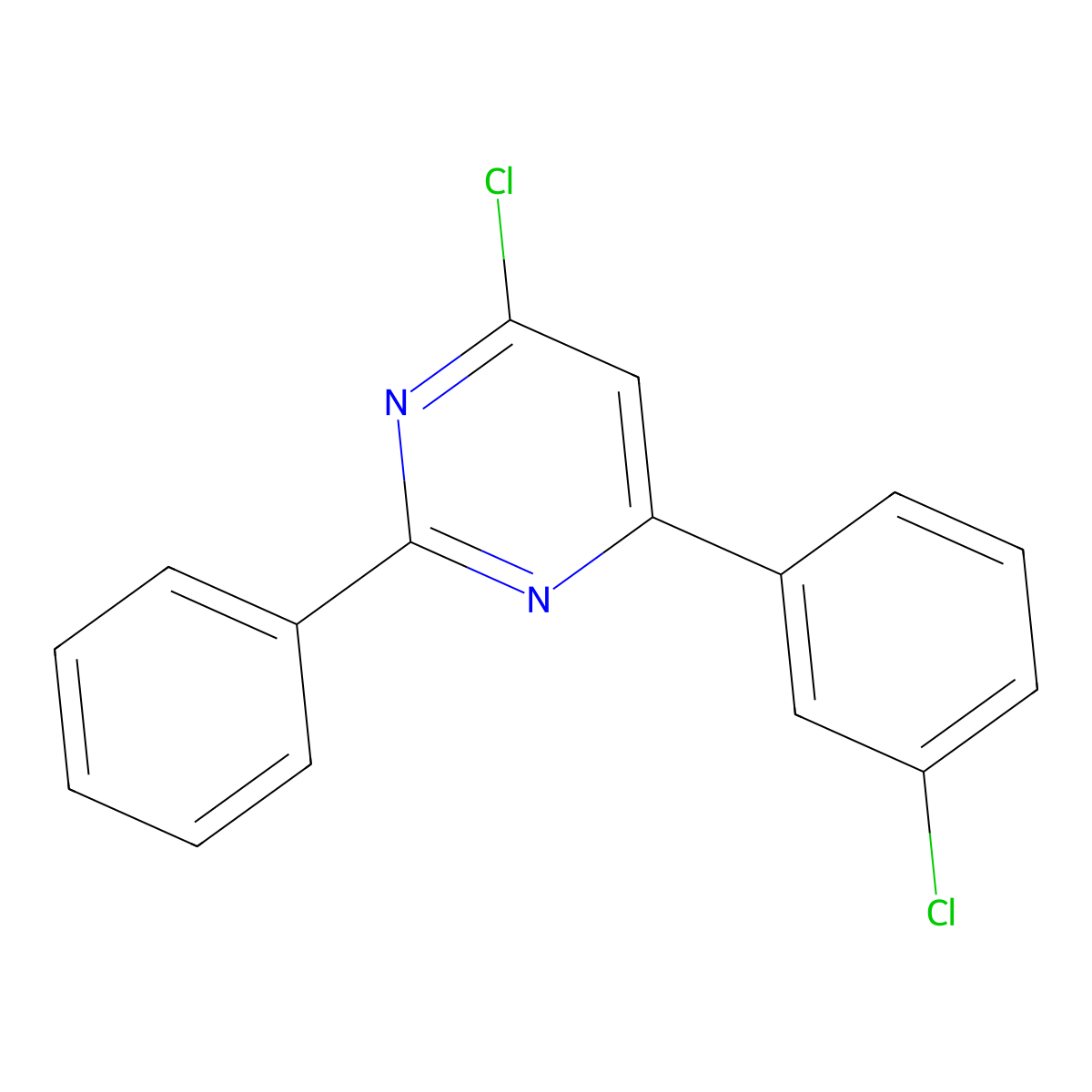 4-Chloro-6-(3-chlorophenyl)-2-phenylpyrimidine molecular structure, CAS 145903-35-1