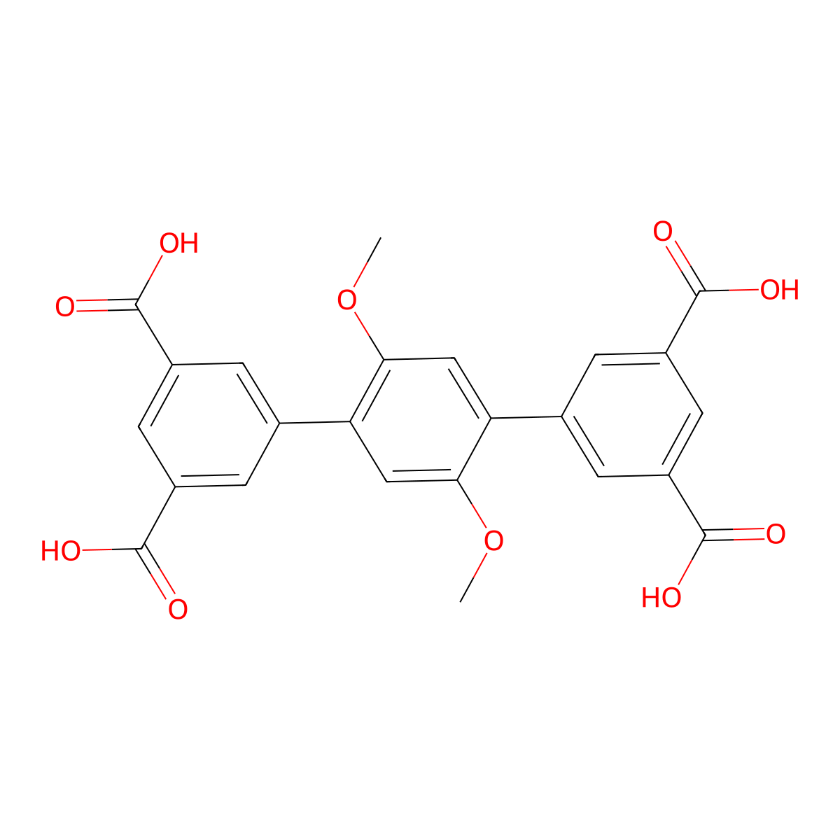2',5'-Dimethoxy-[1,1':4',1''-terphenyl]-3,3'',5,5''-tetracarboxylic acid molecular structure, CAS 1459128-78-9