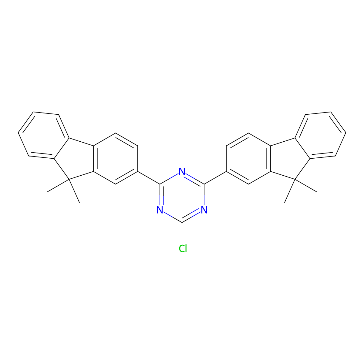 2-chloro-4,6-bis(9,9-dimethyl-9H-fluoren-2yl)-1,3,5-Triazine molecular structure, CAS 1459162-69-6