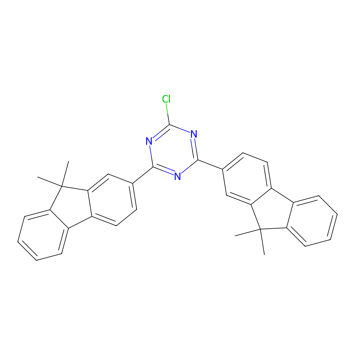 2-chloro-4,6-bis(9,9-dimethyl-9H-fluoren-2yl)-1,3,5-Triazine molecular structure, CAS 1459162-69-6