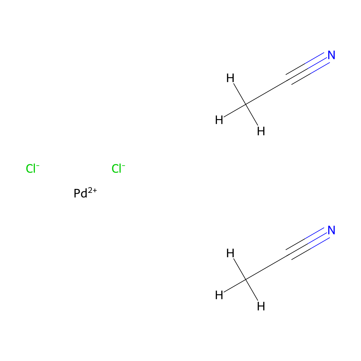 Palladium(II)chloro-bis(acetonitrile) molecular structure, CAS 14592-56-4