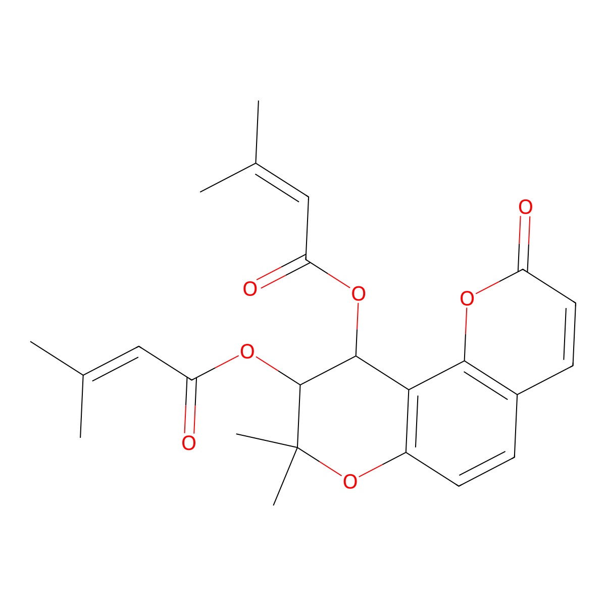 [8,8-Dimethyl-9-(3-methylbut-2-enoyloxy)-2-oxo-9,10-dihydropyrano[2,3-f]chromen-10-yl] 3-methylbut-2-enoate molecular structure, CAS 145920-86-1