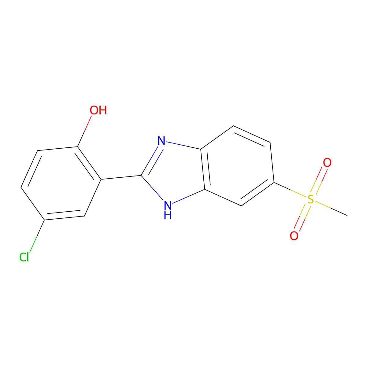 4-chloro-2-(6-methanesulfonyl-1H-1,3-benzodiazol-2-yl)phenol molecular structure, CAS 1459242-91-1