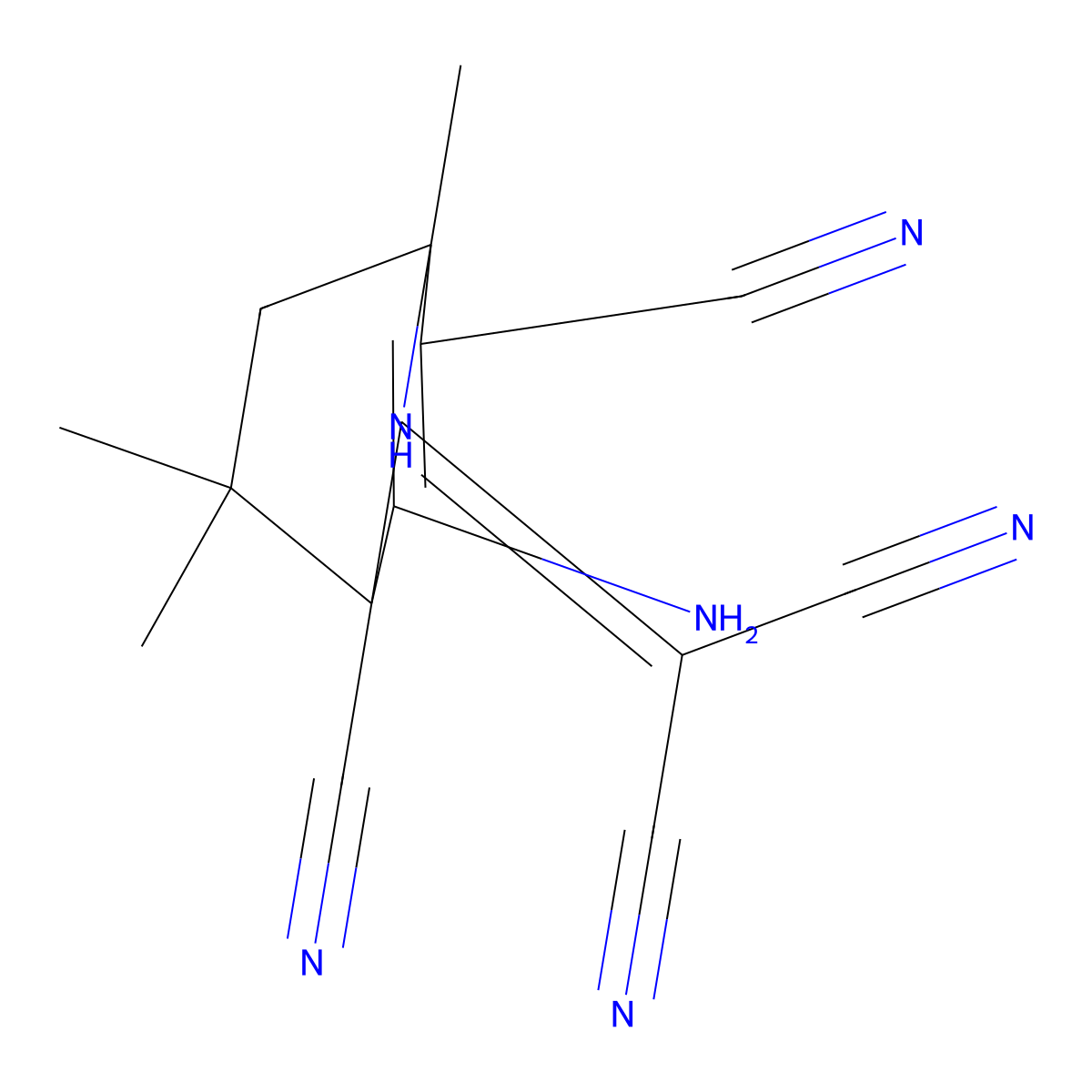 5-Amino-3-(dicyanomethylene)-1,8,8-trimethyl-2-azabicyclo[2.2.2]oct-5-ene-4,6-dicarbonitrile molecular structure, CAS 145931-52-8
