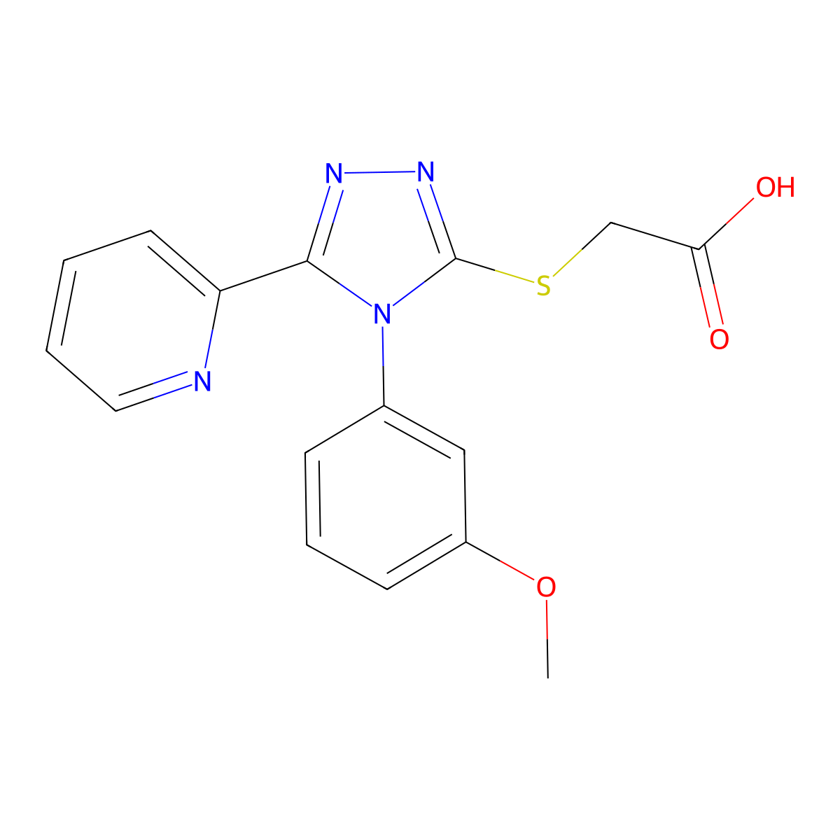 2-((4-(3-methoxyphenyl)-5-(pyridin-2-yl)-4H-1,2,4-triazol-3-yl)thio)acetic acid molecular structure, CAS 1459687-89-8
