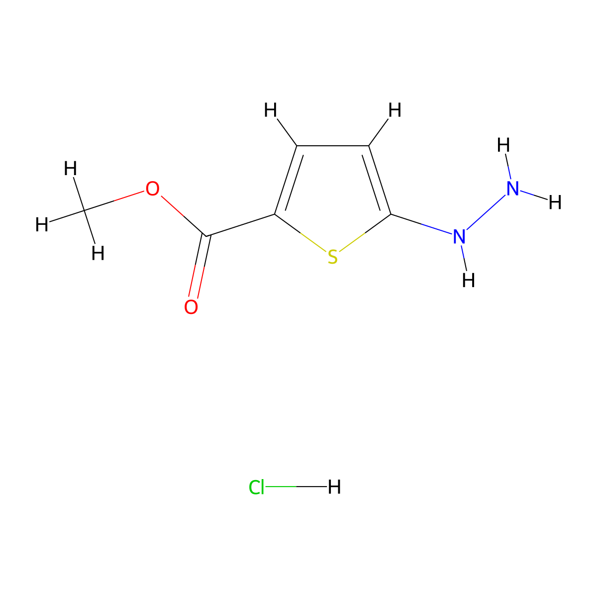 Methyl 5-hydrazinylthiophene-2-carboxylate hydrochloride molecular structure, CAS 14597-61-6