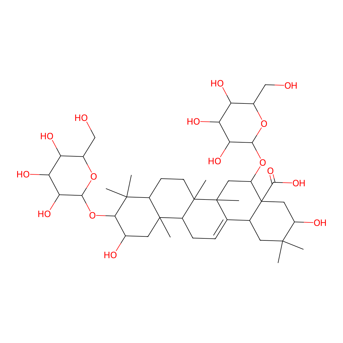 3,11-Dihydroxy-2,2,6a,6b,9,9,12a-heptamethyl-5,10-bis[[3,4,5-trihydroxy-6-(hydroxymethyl)oxan-2-yl]oxy]-1,3,4,5,6,6a,7,8,8a,10,11,12,13,14b-tetradecahydropicene-4a-carboxylic acid molecular structure, CAS 1459719-53-9